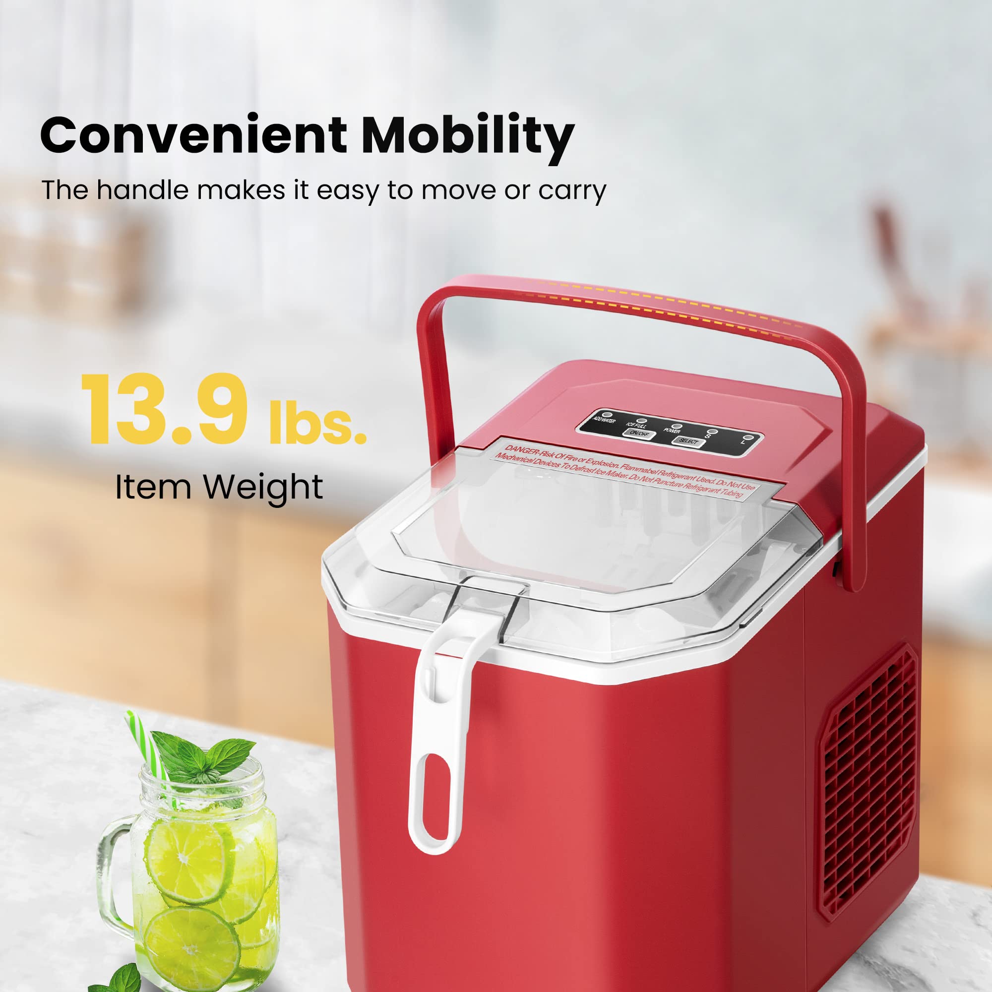 Foto 6 | Máquina Para Hacer Cubitos De Hielo Vivohome, Eléctrica, Portátil, 26.5 Libras/día, Roja - Venta Internacional.