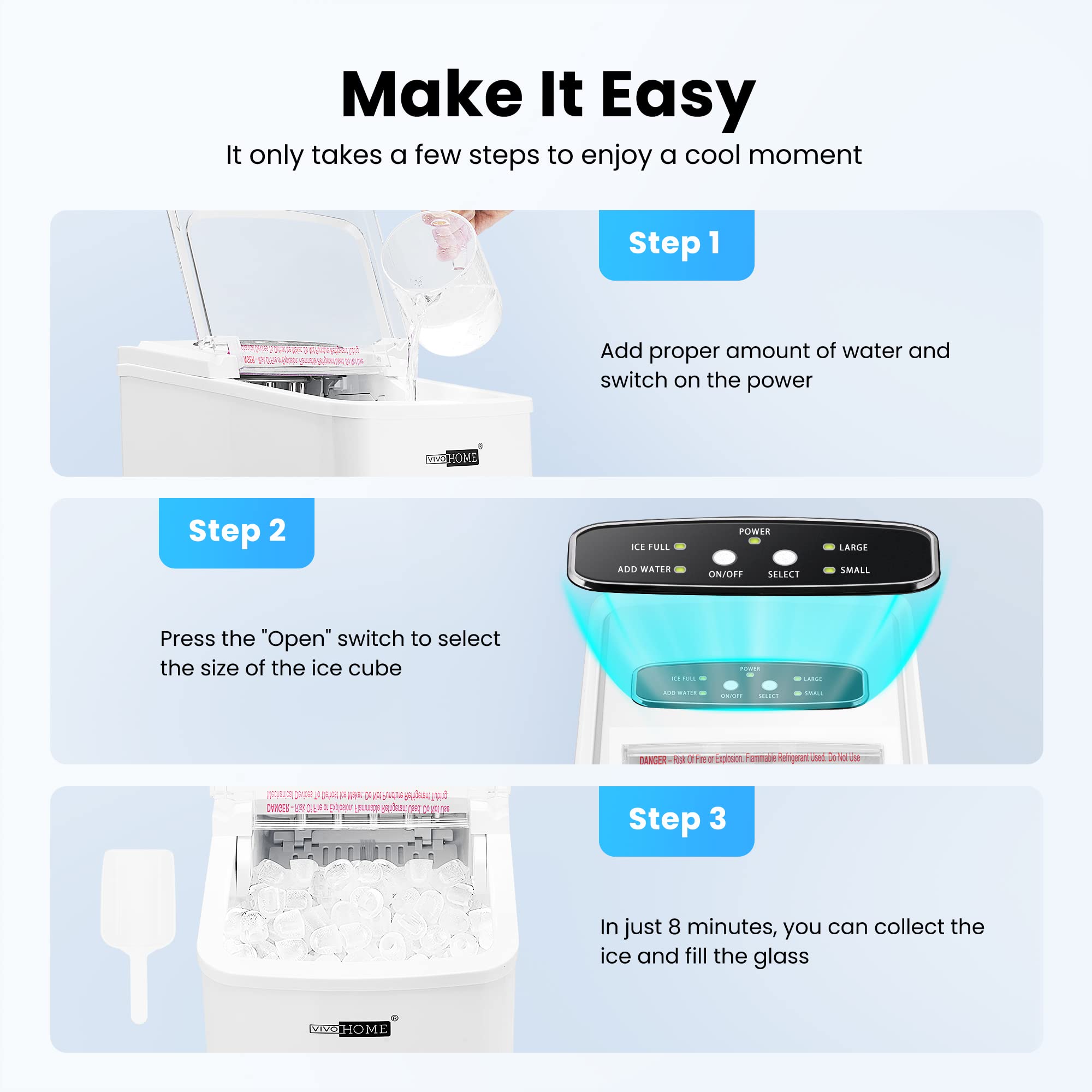 Foto 7 pulgar | Máquina Para Hacer Cubitos De Hielo Vivohome, Eléctrica, Portátil, Blanca, 12 Kg/día - Venta Internacional.