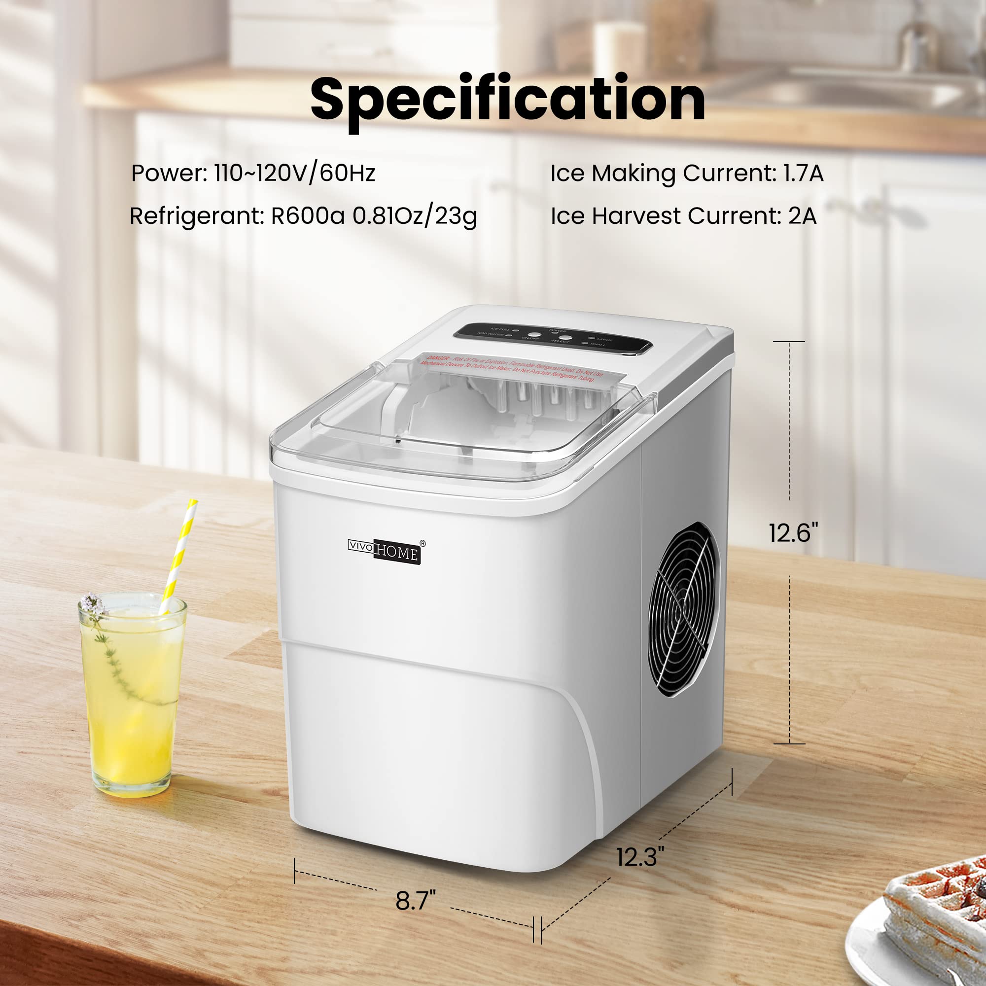 Foto 8 pulgar | Máquina Para Hacer Cubitos De Hielo Vivohome, Eléctrica, Portátil, Blanca, 12 Kg/día - Venta Internacional.