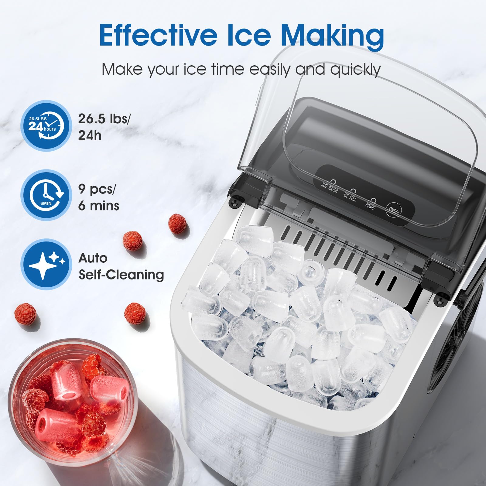 Foto 2 | Máquina De Hielo Joy Pebble Para Encimera, Autolimpiante, 26,5 Libras/24 Horas - Venta Internacional.