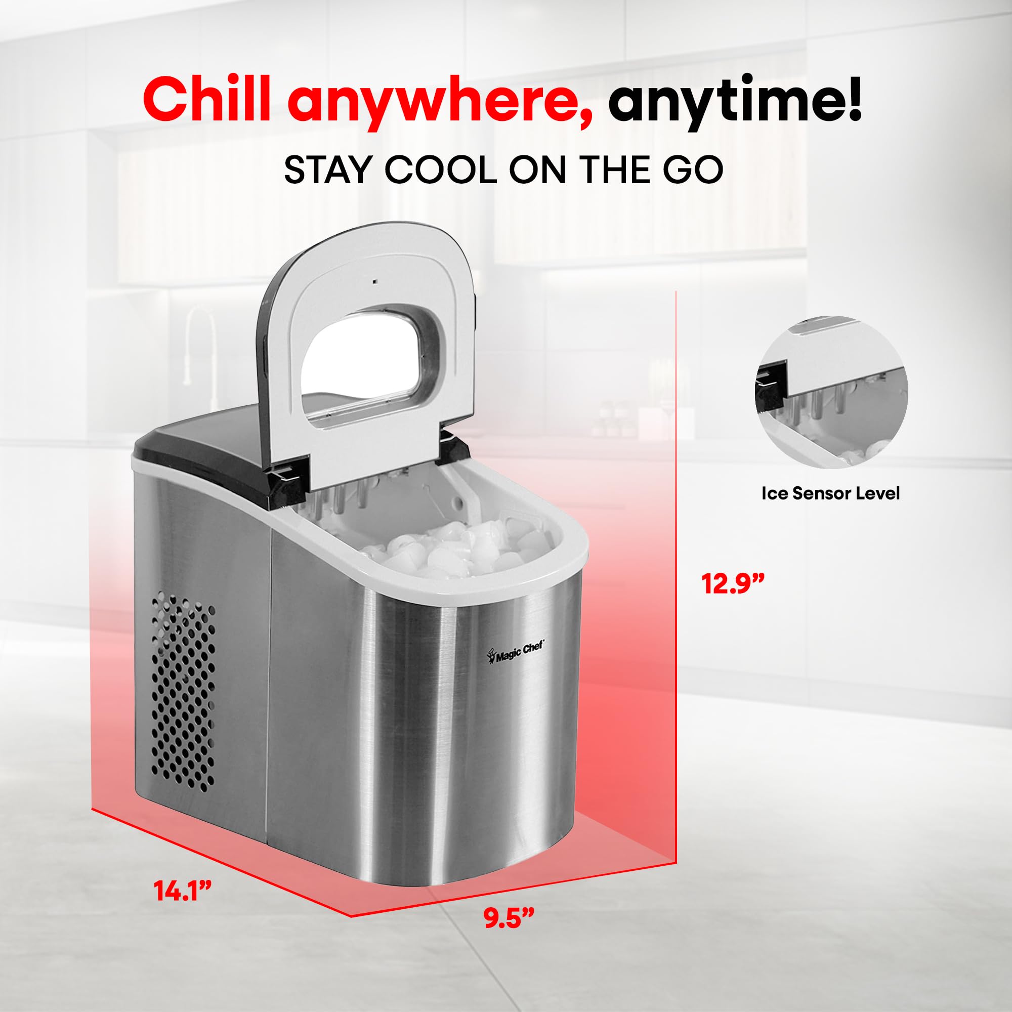 Foto 4 pulgar | Máquina De Hielo Magic Chef, Encimera Portátil, 27 Libras, Acero Inoxidable - Venta Internacional.