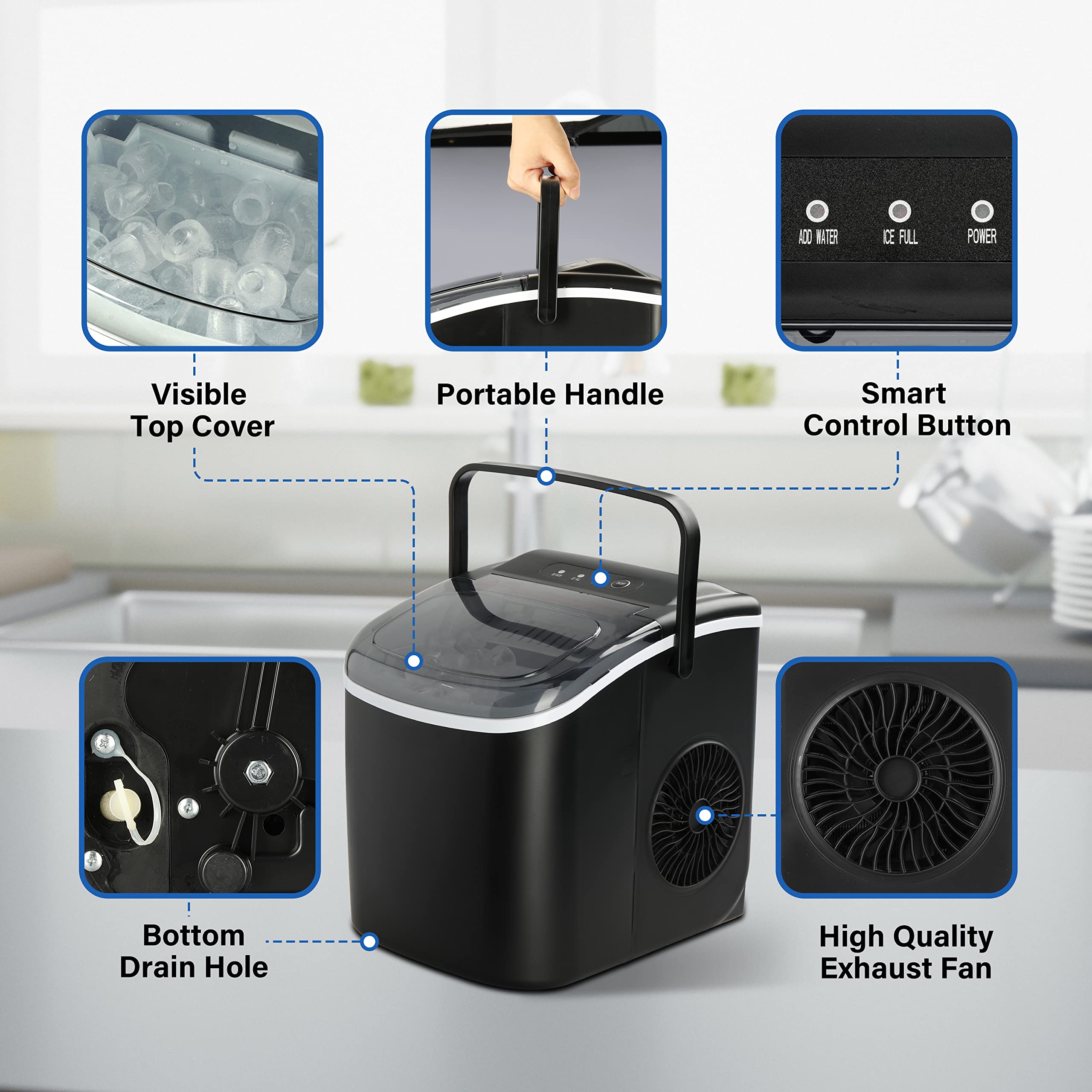 Foto 3 | Máquina De Hielo Portátil Healsmart  26 Libras/24 Horas  Autolimpiante  Negra - Venta Internacional.