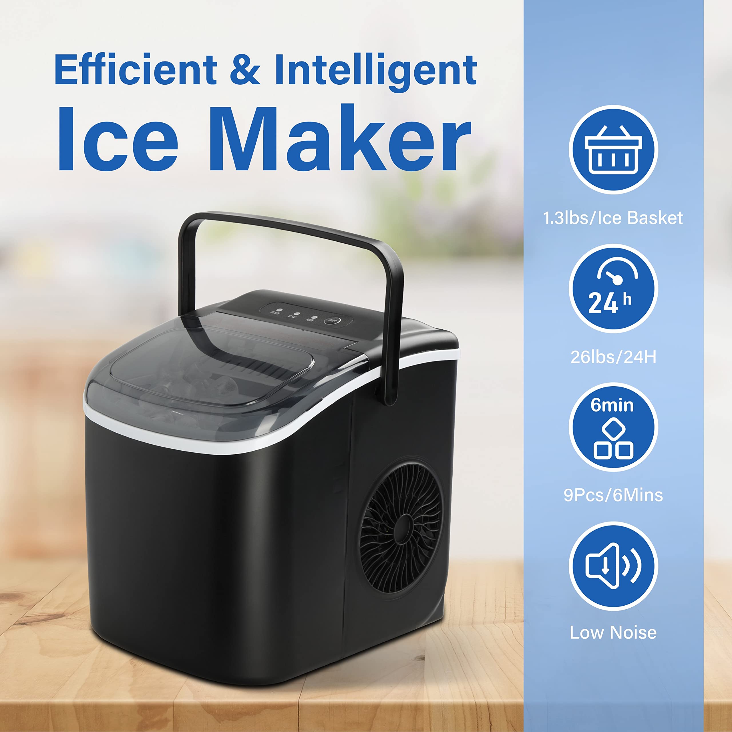 Foto 4 | Máquina De Hielo Portátil Healsmart  26 Libras/24 Horas  Autolimpiante  Negra - Venta Internacional.