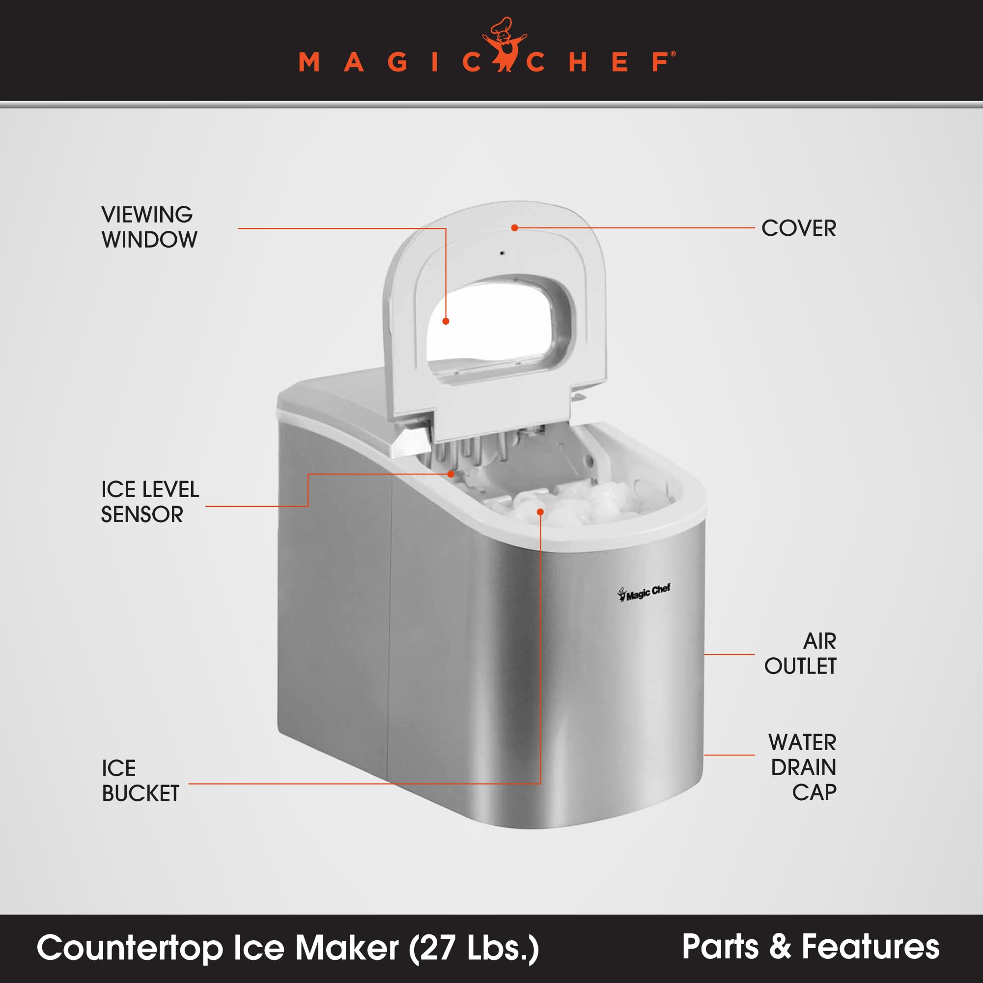 Foto 6 pulgar | Encimera Portátil Ice Maker Magic Chef  27 Libras  Plateada - Venta Internacional.