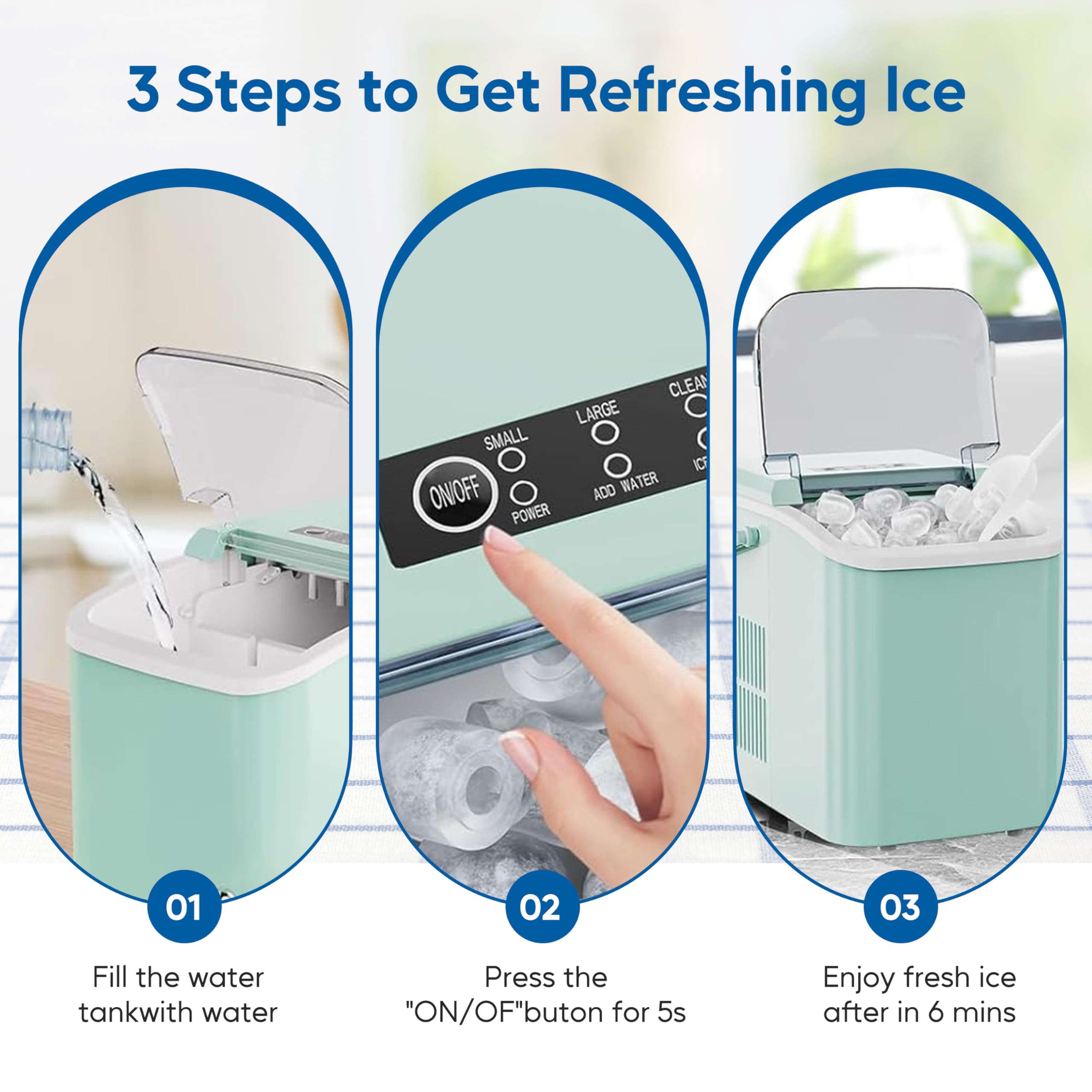 Foto 6 | Máquina De Hielo Healsmart Countertop Fast  26 5 Libras/24 Horas  Verde - Venta Internacional.