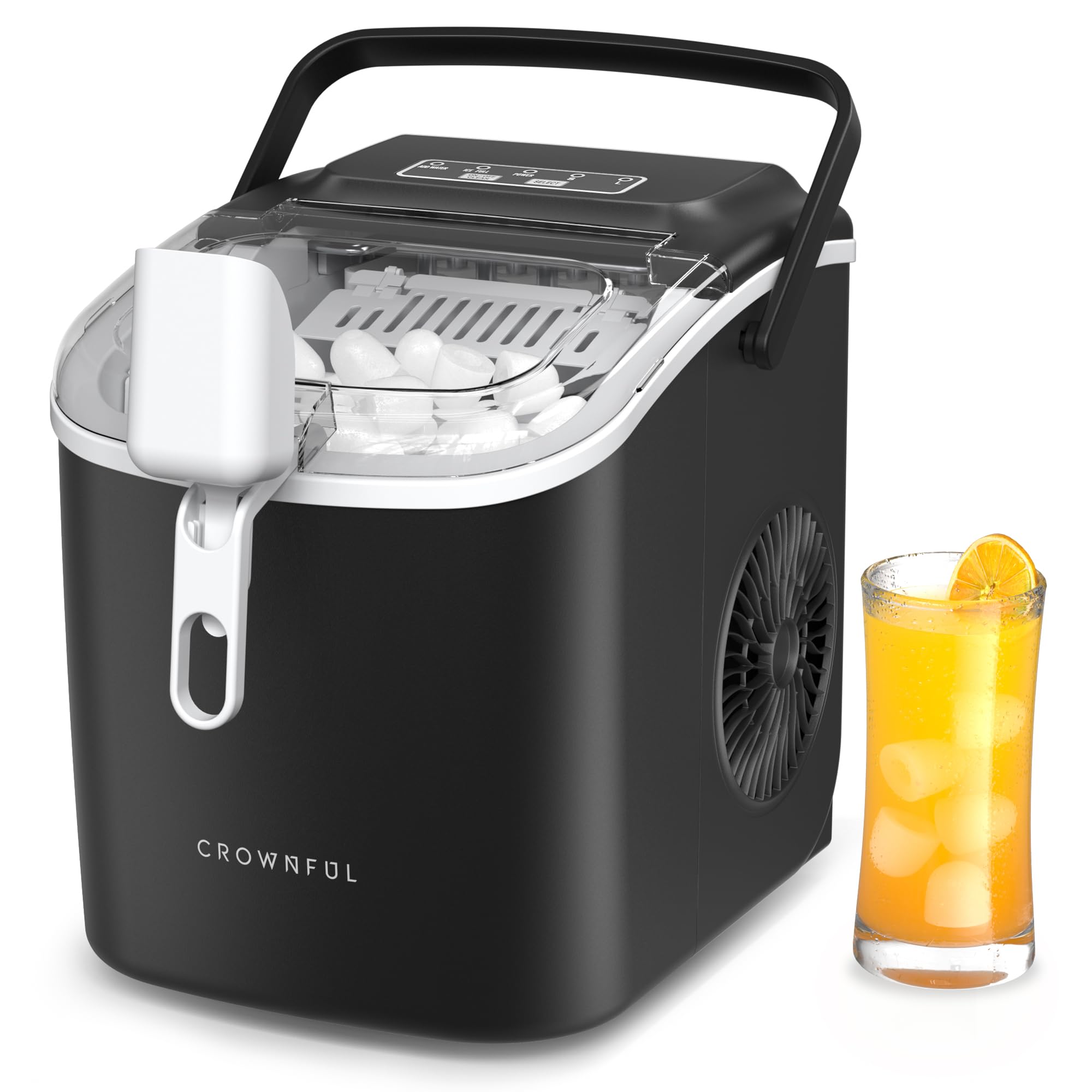 Máquina De Hielo Crownful Para Encimera Con Asa  Autolimpiante  26 Libras