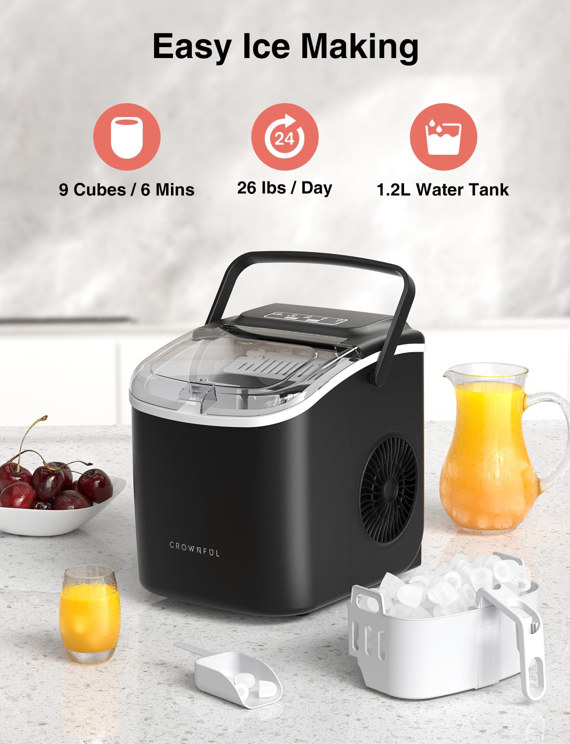 Foto 3 | Máquina De Hielo Crownful Para Encimera Con Asa  Autolimpiante  26 Libras