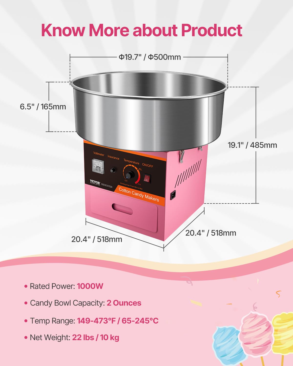 Foto 7 | Máquina De Algodón De Azúcar Vevor Electric 1000w Commercial Rosa - Venta Internacional.