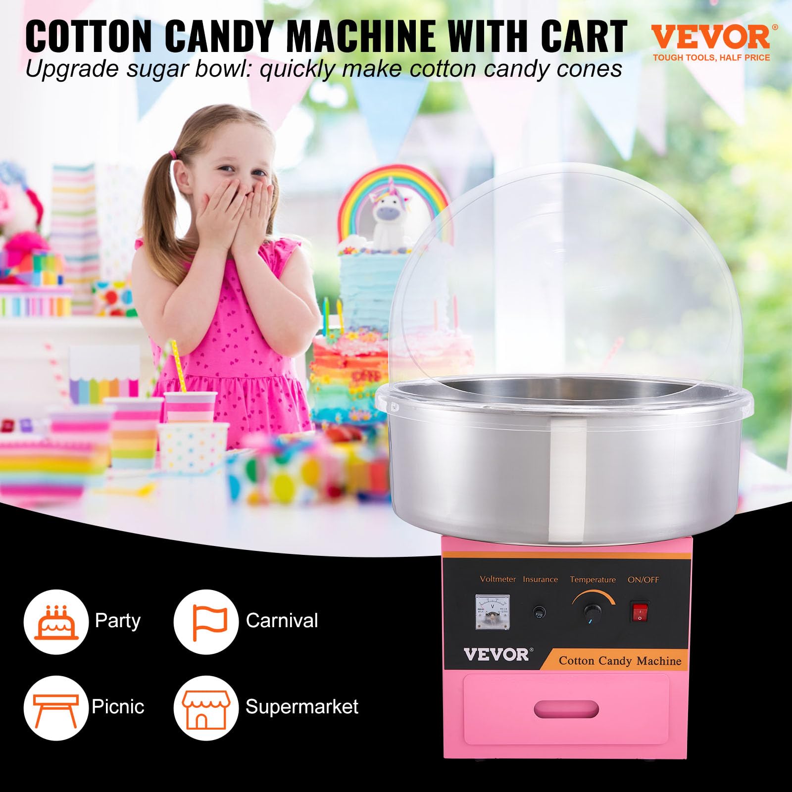 Foto 6 | Máquina De Algodón De Azúcar Vevor Electric 1000w Commercial Rosa - Venta Internacional.