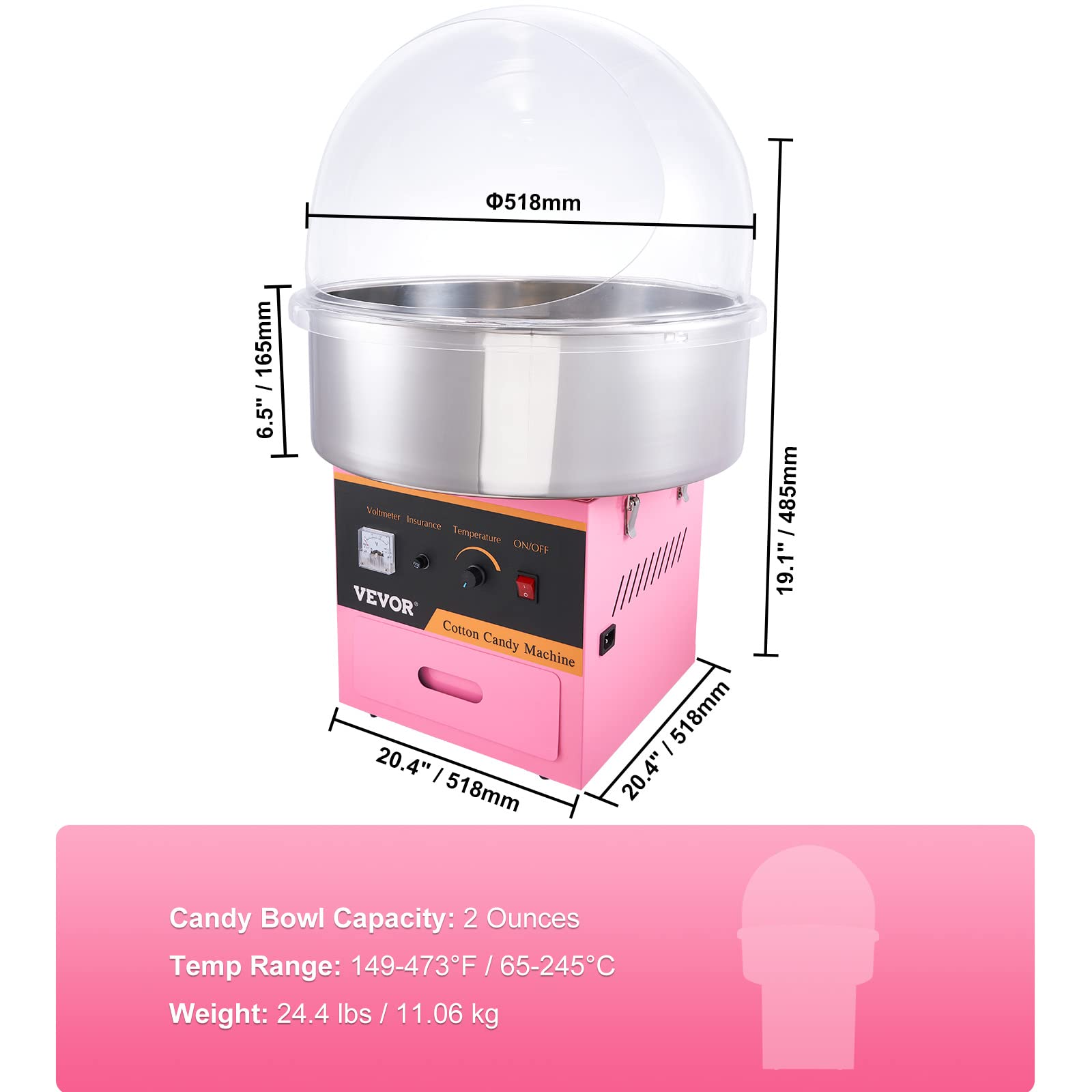 Foto 7 | Máquina De Algodón De Azúcar Vevor Electric 1000w Commercial Rosa - Venta Internacional.
