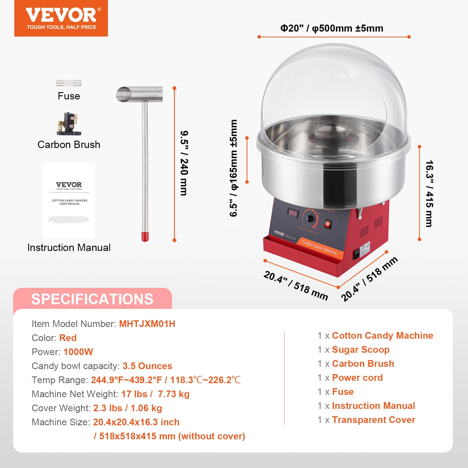 Foto 7 | Máquina De Algodón De Azúcar Vevor Commercial 1000w Eléctrica Roja - Venta Internacional.
