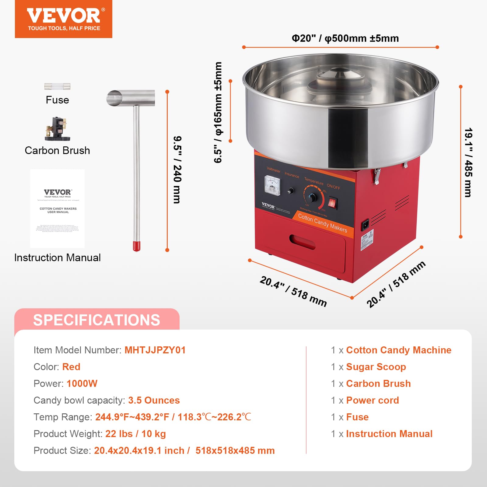 Foto 7 | Máquina De Algodón De Azúcar Vevor Electric 1000w Commercial Red - Venta Internacional.