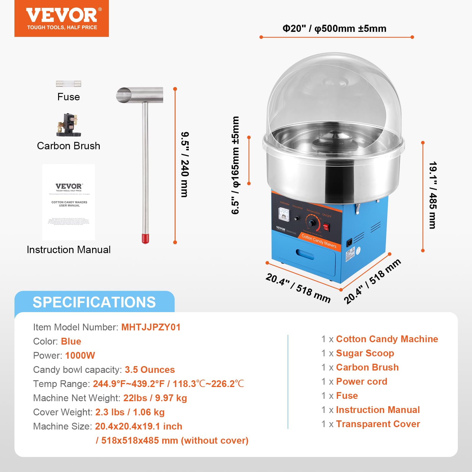 Foto 7 | Máquina De Algodón De Azúcar Vevor Electric 1000w Commercial Blue - Venta Internacional.