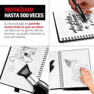 Foto 4 | Cuaderno Inteligente Redlemon 79049 color Negro Reutilizable con 50 Hojas Borra con Agua y Calor