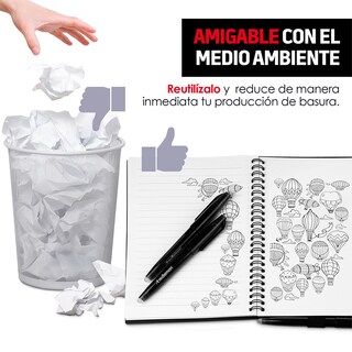 Foto 6 | Cuaderno Inteligente Redlemon 79049 color Negro Reutilizable con 50 Hojas Borra con Agua y Calor