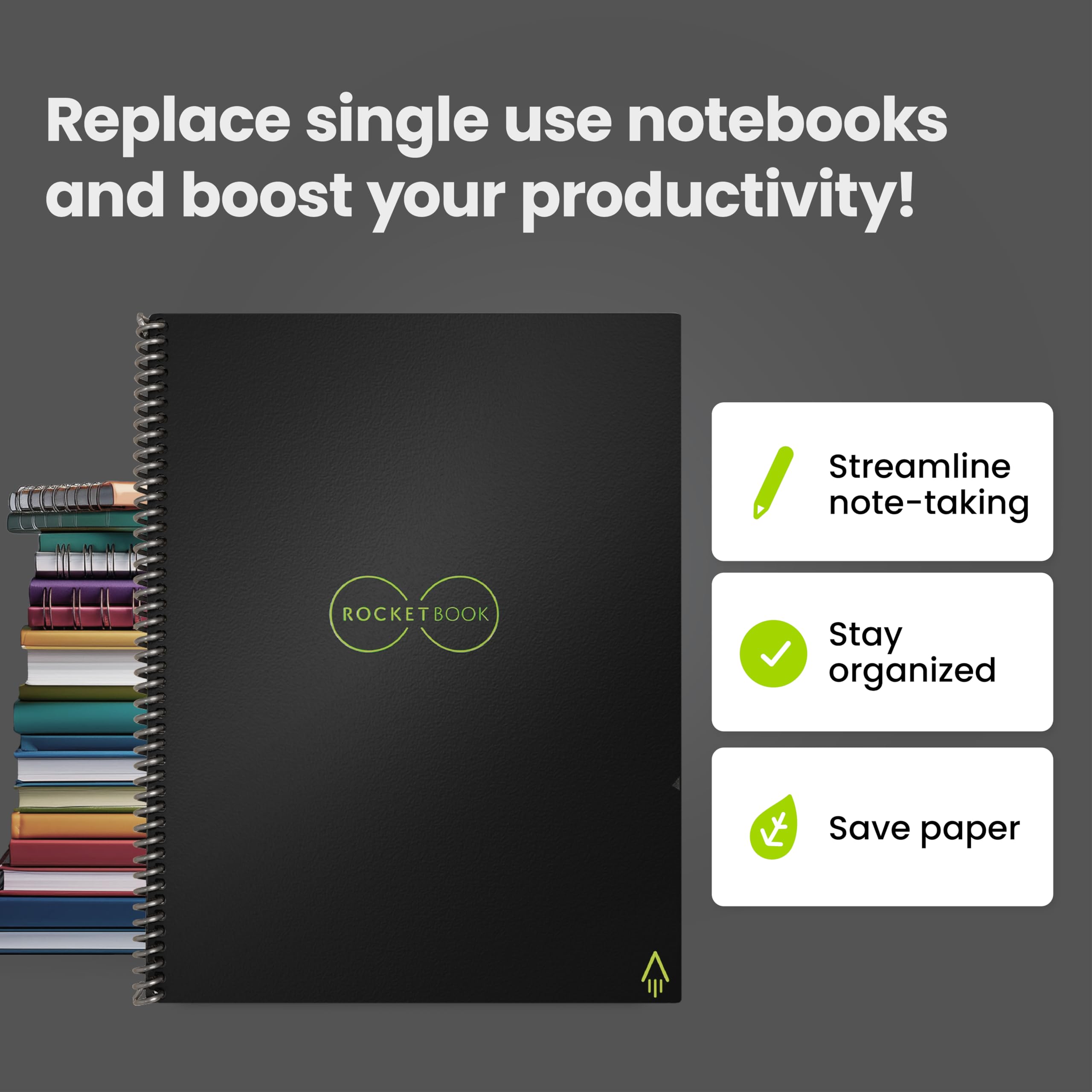 Foto 8 pulgar | Cuaderno Rocketbook Core En Espiral Reutilizable A4 Negro - Venta Internacional.