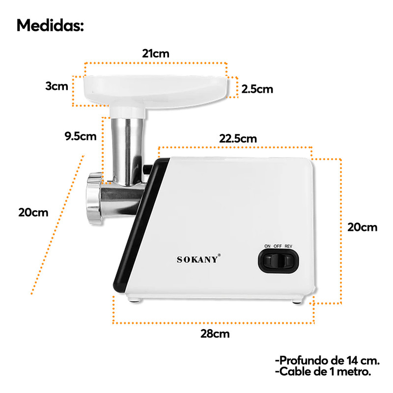 Foto 7 | Molino de Carne Eléctrico Sokany SK312 Acero Inoxidable Picador Embutidor 2500W Incluye Accesorios