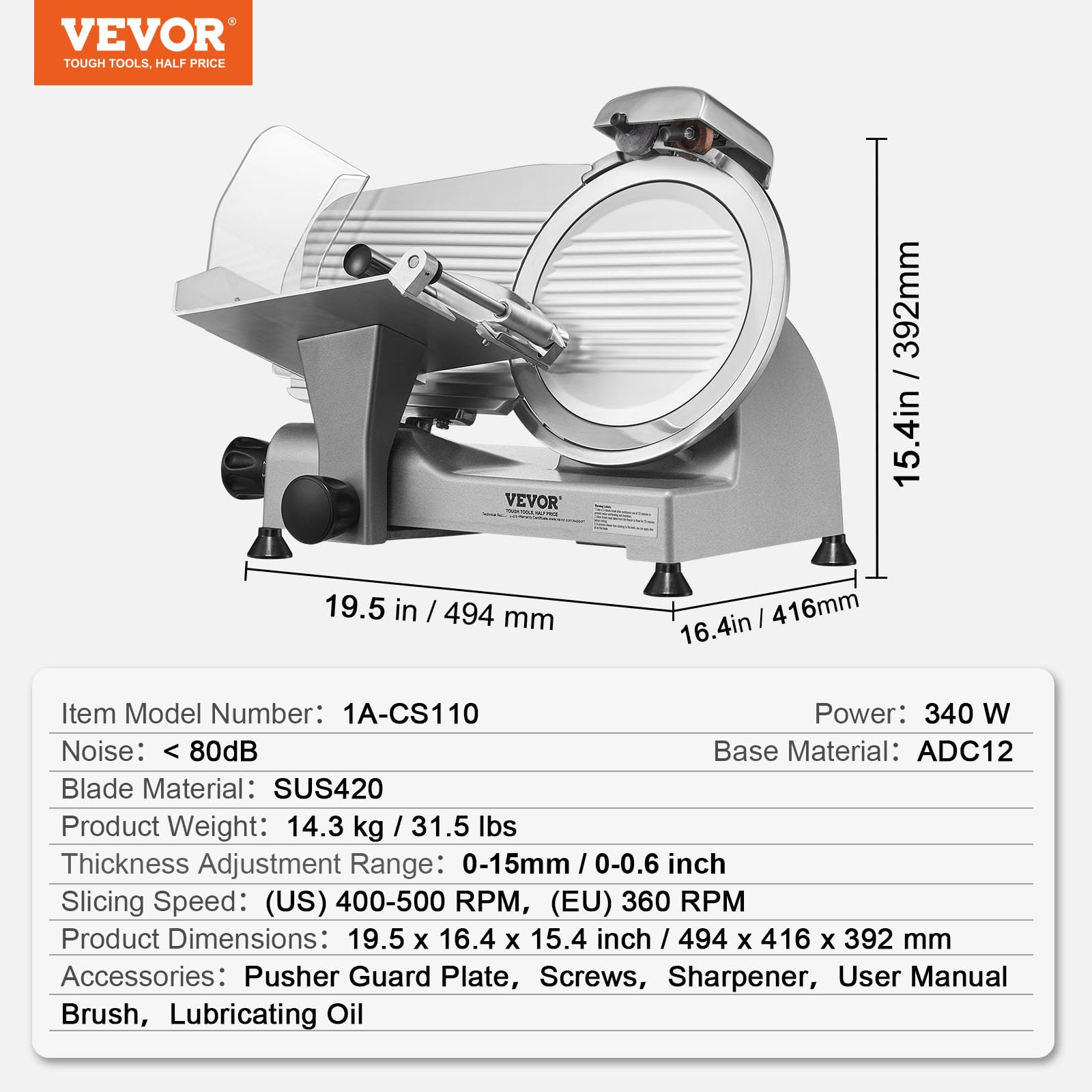 Foto 8 pulgar | Cortadora De Carne Vevor Electric Deli Food Con Hoja De 10 Cm, 340 W - Venta Internacional.