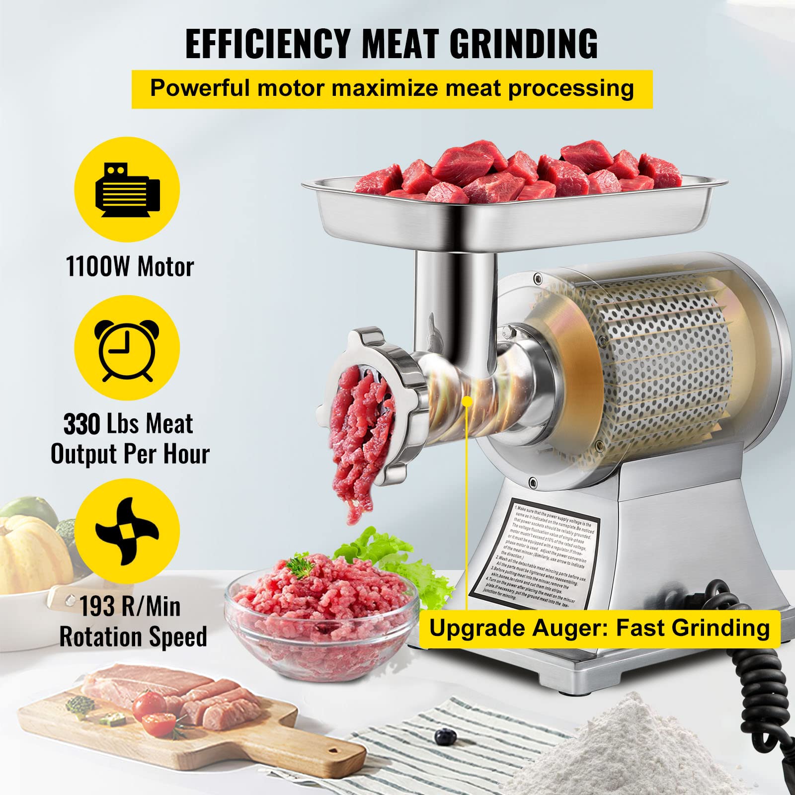 Foto 4 pulgar | Picadora De Carne Vevor Commercial 550 Lb/h 1100w Eléctrica Etl - Venta Internacional.