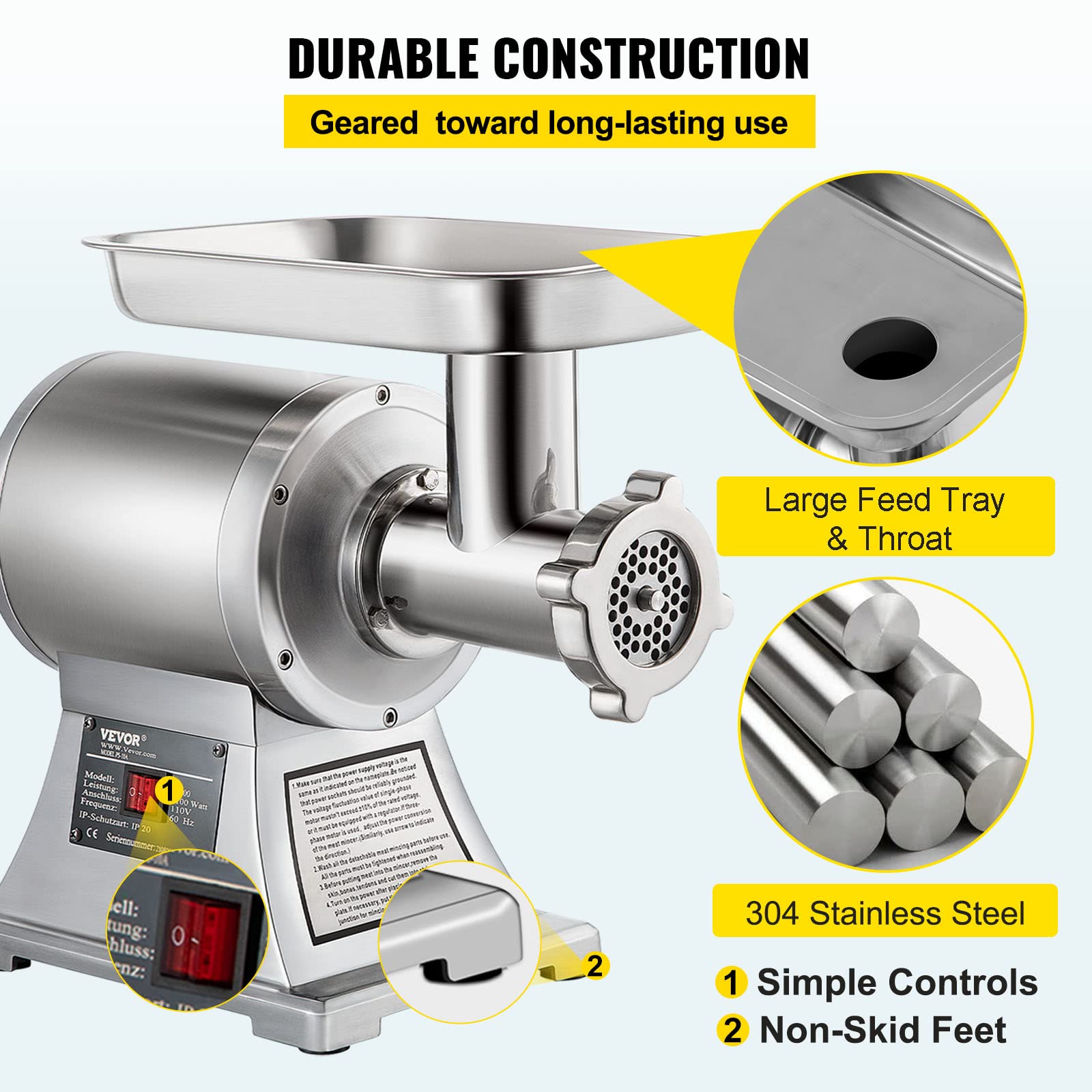 Foto 5 pulgar | Picadora De Carne Vevor Commercial 550 Lb/h 1100w Eléctrica Etl - Venta Internacional.