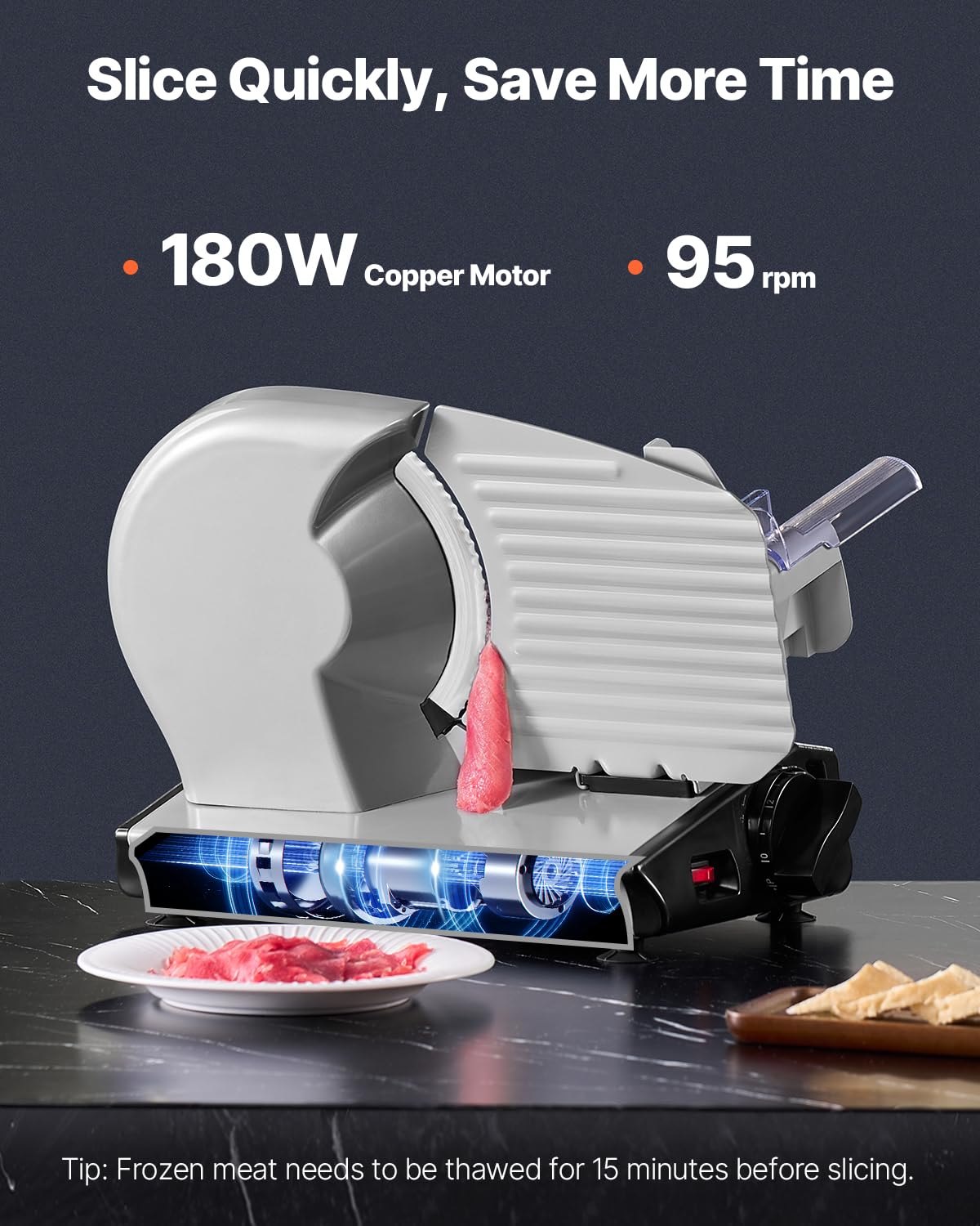 Foto 5 pulgar | Rebanadora De Carne Vevor, Cortadora Eléctrica De Comida Para Delicatessen De 8.7 Pulgadas, 180 W - Venta Internacional