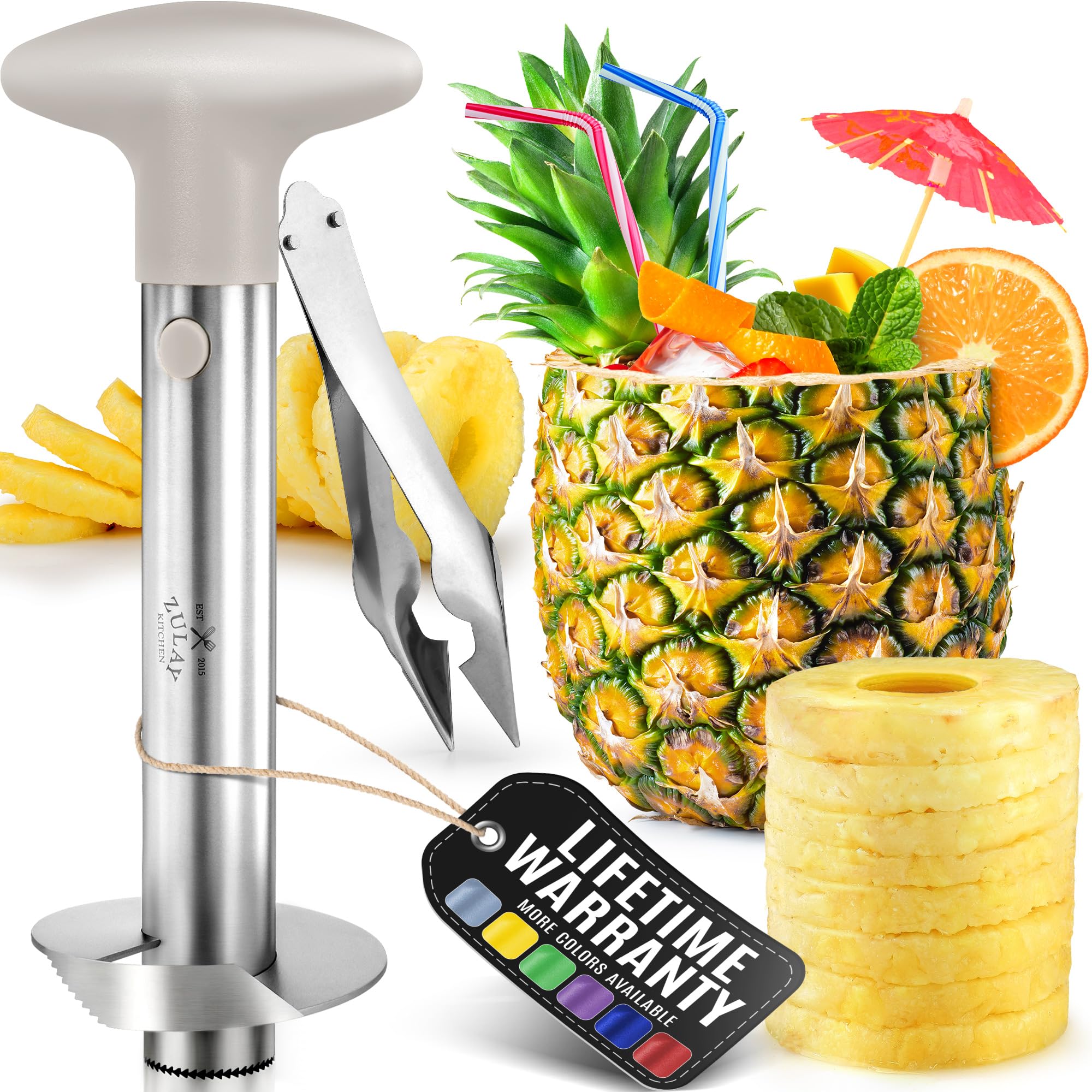 Foto 1 | Descorazonador Y Rebanador De Piña Zulay Kitchen, Acero Inoxidable, Color Marfil - Venta Internacional.