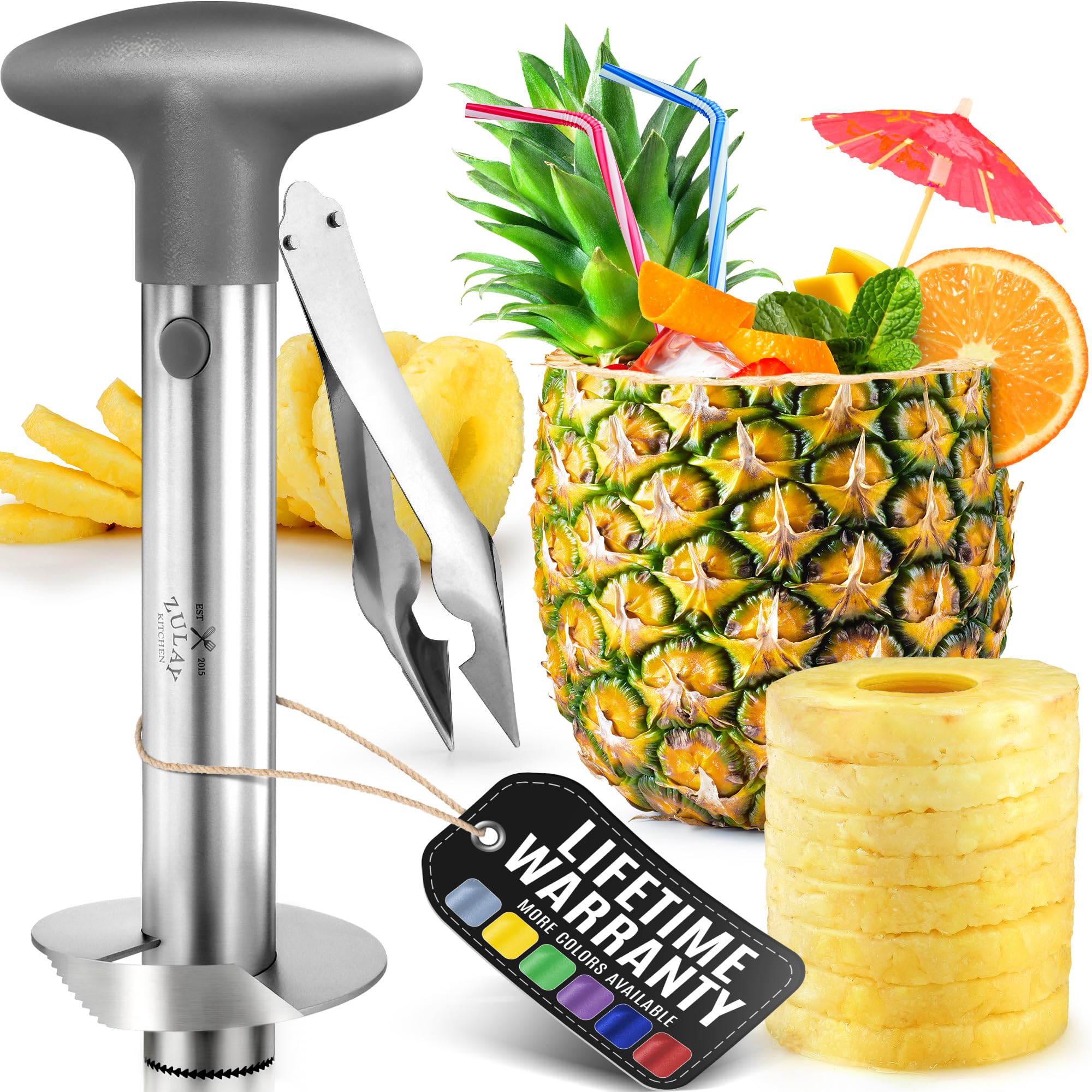 Descorazonador Y Rebanador De Piña Zulay Kitchen, Acero Inoxidable, Gris - Venta Internacional.