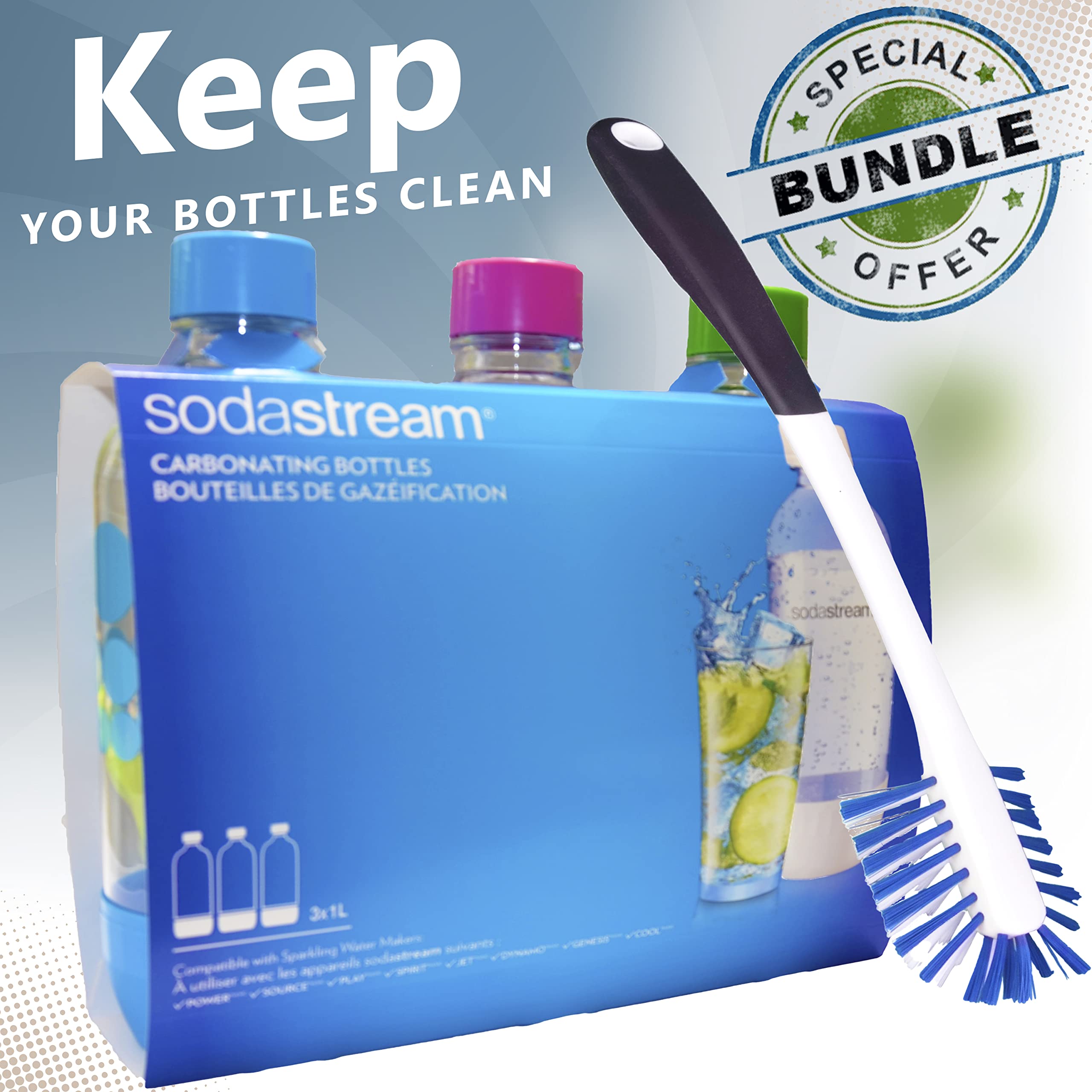 Foto 2 | Agua de Carbonatación Sodastream 3 Piezas con Cepillo de Limpieza - Venta Internacional