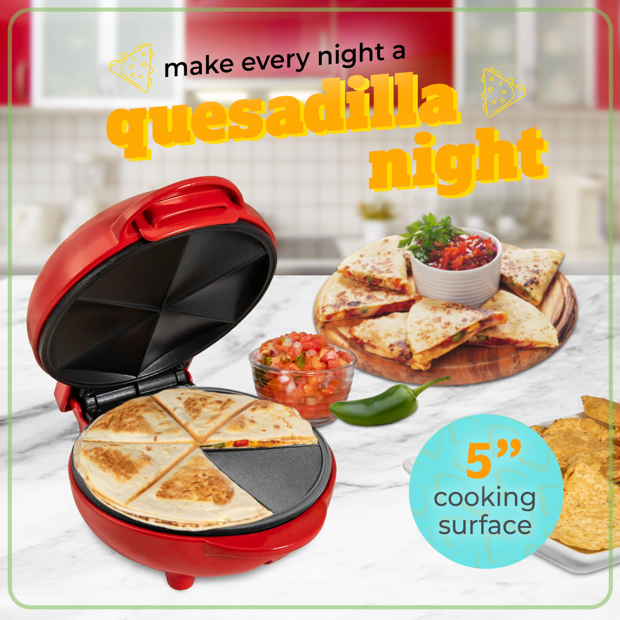 Foto 3 pulgar | Quesadilla Maker Nostalgia Taco Tuesday, 6 Cuñas, Color Rojo - Venta Internacional.
