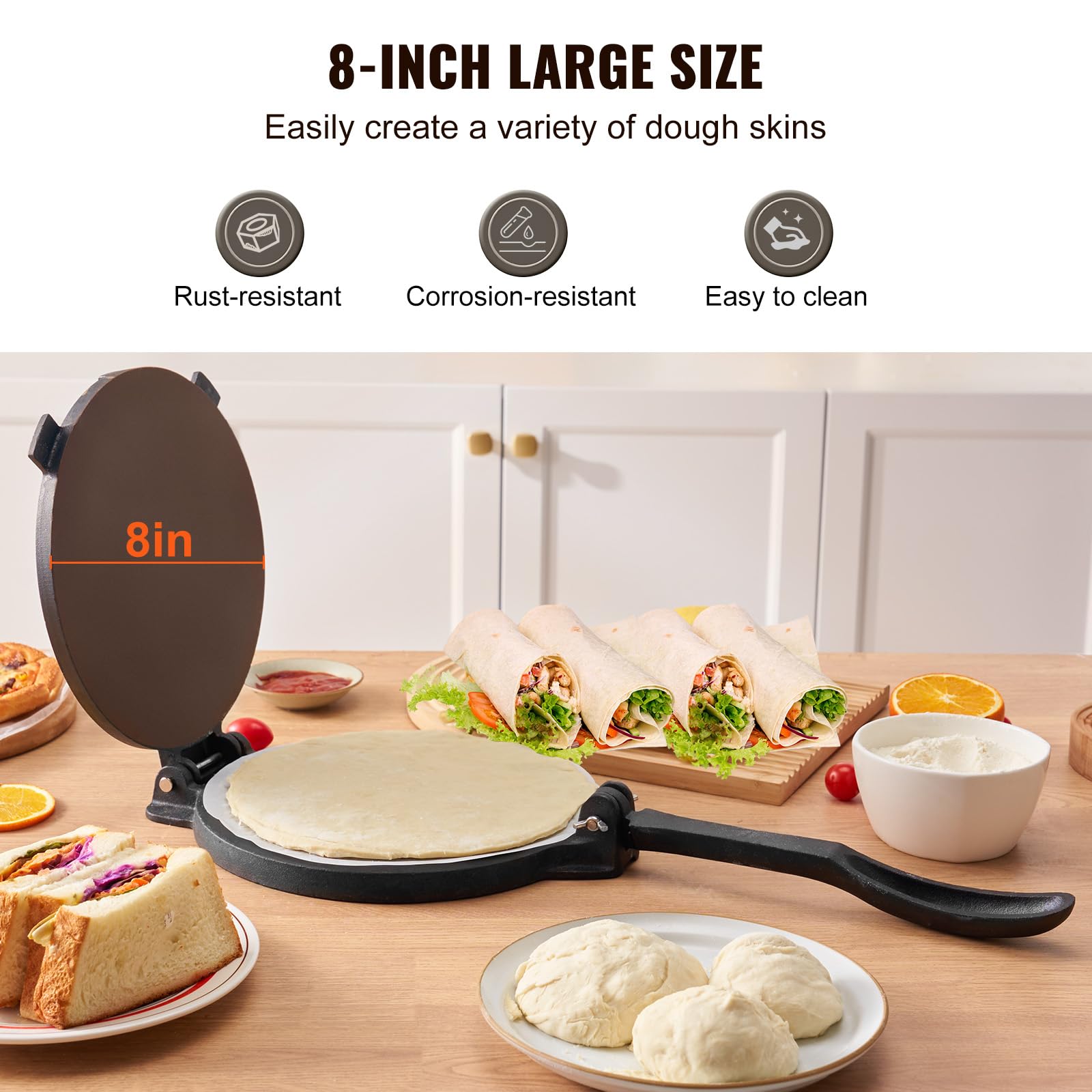 Foto 3 pulgar | Prensa Para Tortillas Vevor De Hierro Fundido De 20 Cm, Muy Resistente, Con Pergamino - Venta Internacional.