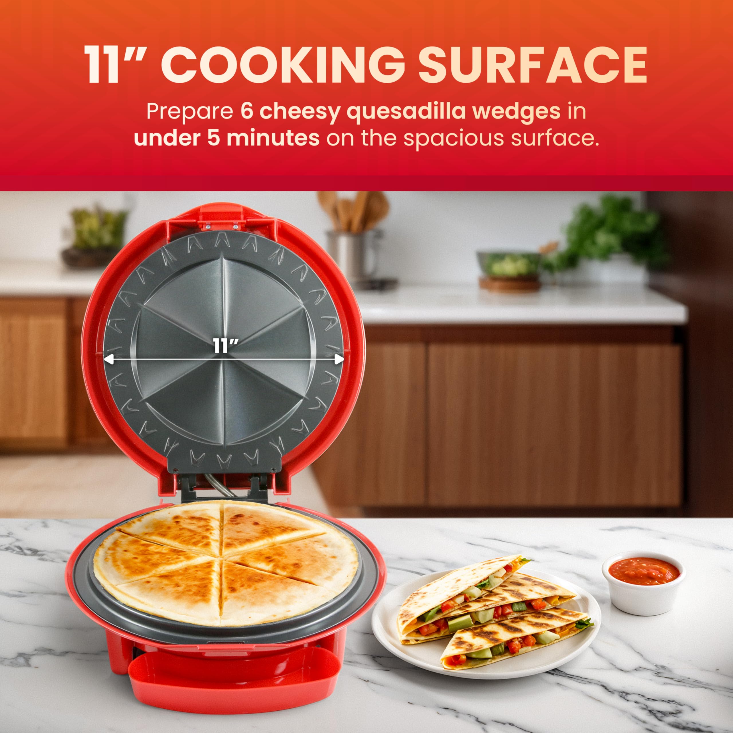 Foto 3 pulgar | Máquina Eléctrica Para Hacer Quesadillas Elite Gourmet Eqd-118  6 Cuñas  Color Rojo - Venta Internacional.
