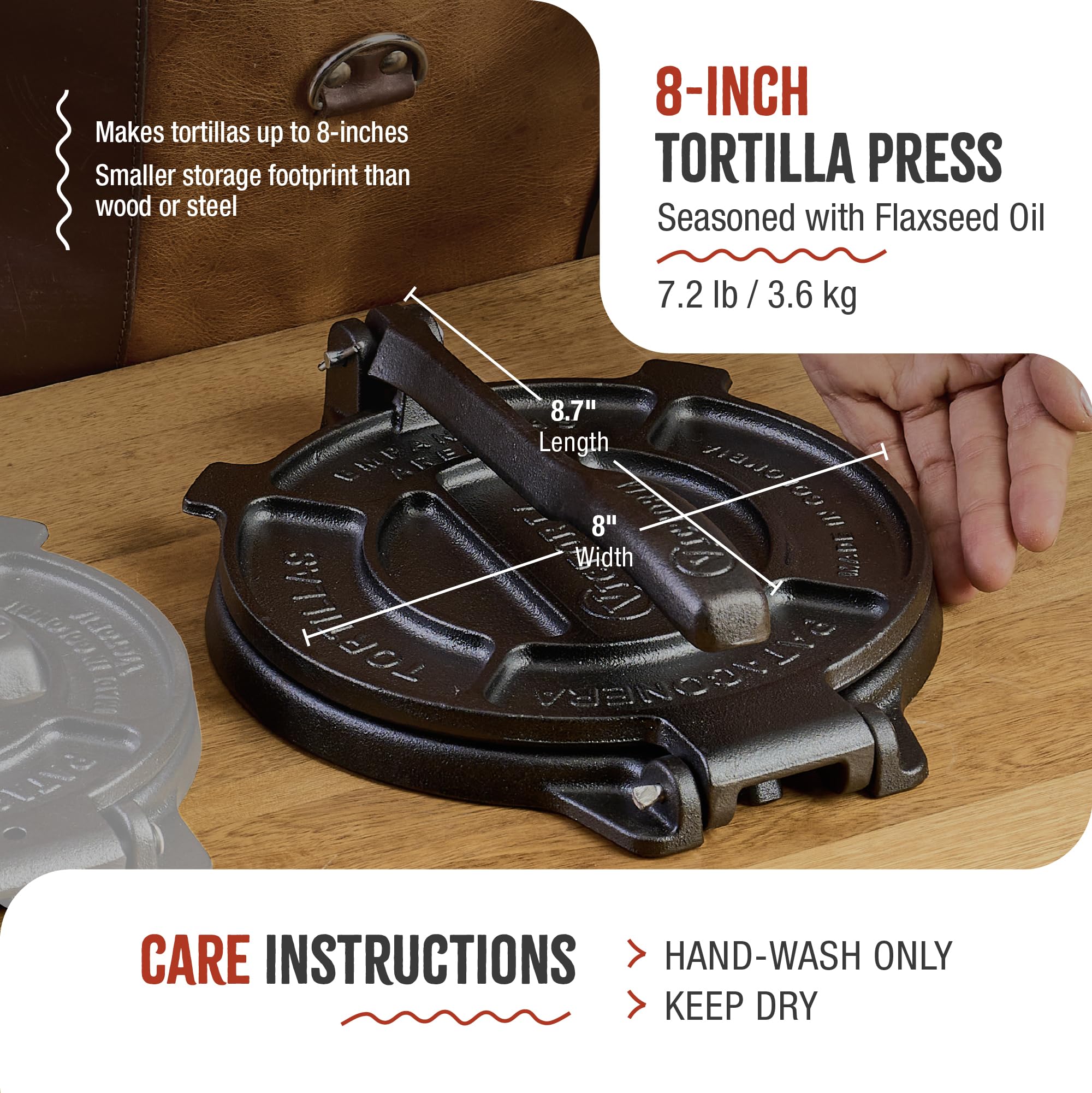 Foto 7 pulgar | Prensa Para Tortillas Victoria De Hierro Fundido De 20 Cm Con Aceite De Linaza Sazonado - Venta Internacional.