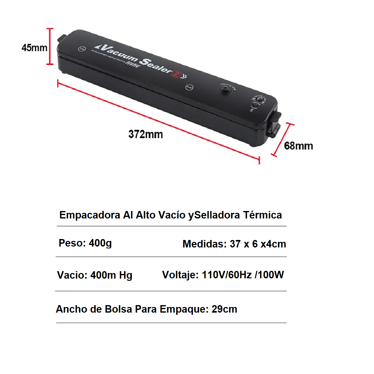 Foto 4 pulgar | Máquina Empaquetadora de Alimentos al Vacío y Selladora Prodotty Negra con 30 Bolsas de 0.5 L C/U