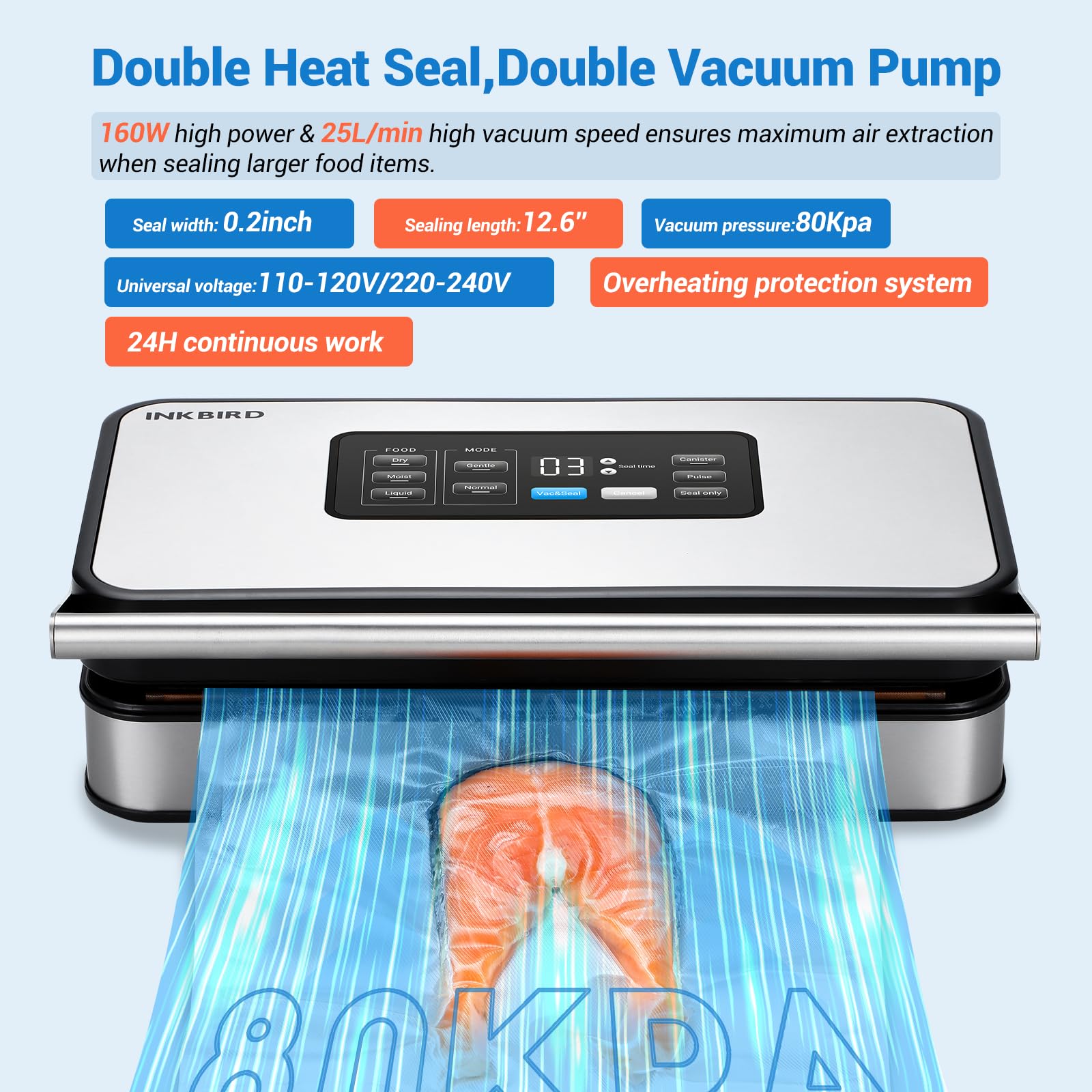 Foto 3 pulgar | Selladora Al Vacío Para Alimentos Inkbird 160w Pro Con Doble Bomba - Venta Internacional.