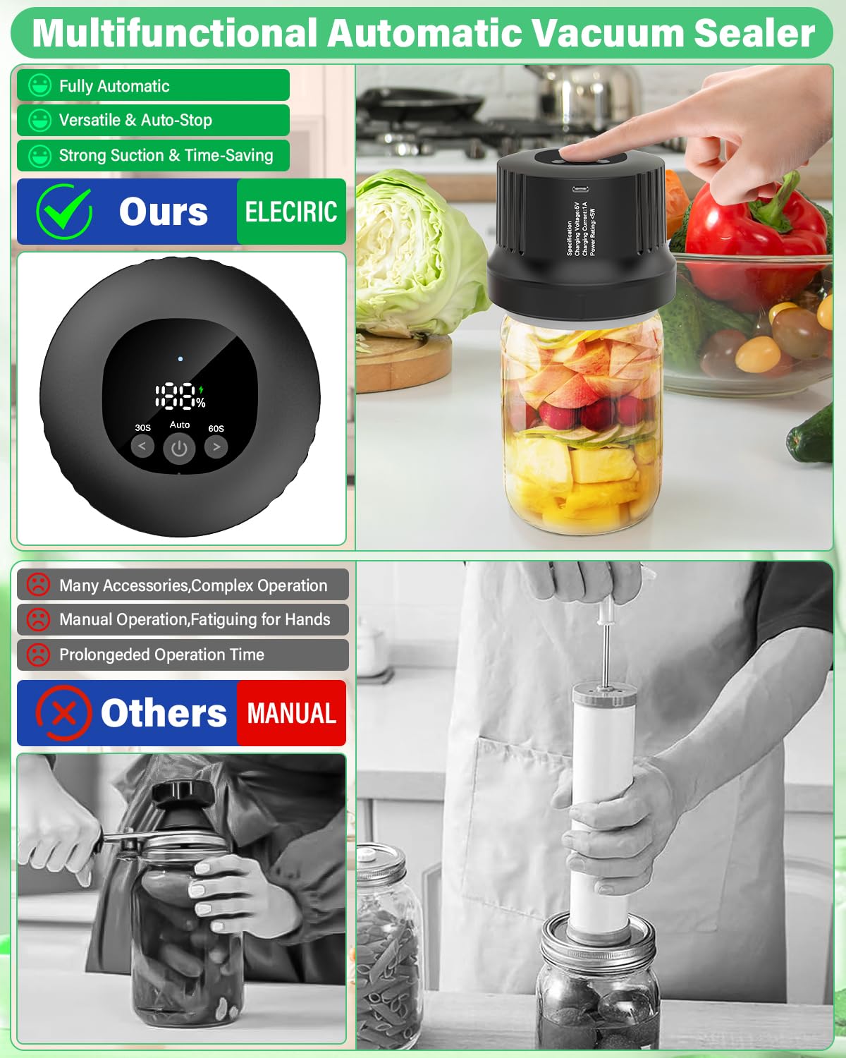 Foto 4 pulgar | Kit 3 En 1 De Sellador Eléctrico Al Vacío Mason Jar Rrofka - Venta Internacional.