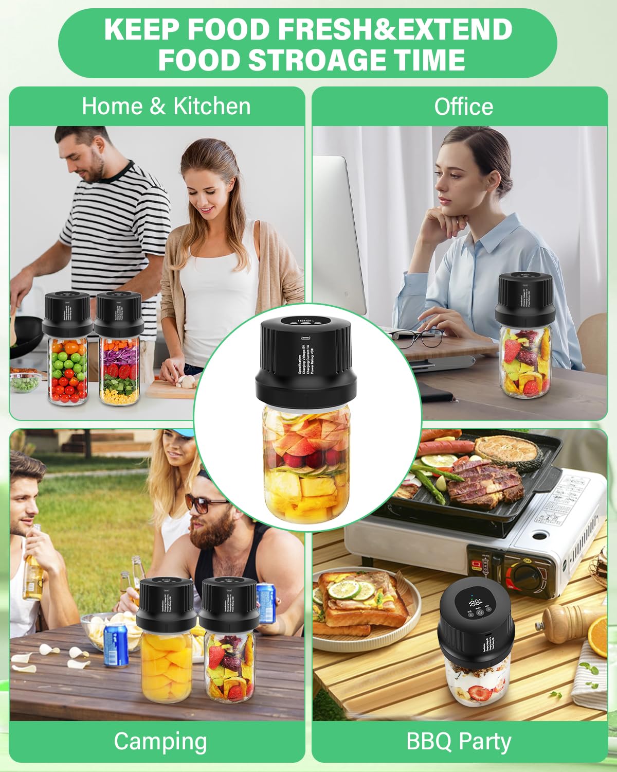 Foto 4 | Kit 3 En 1 De Sellador Eléctrico Al Vacío Mason Jar Rrofka - Venta Internacional.