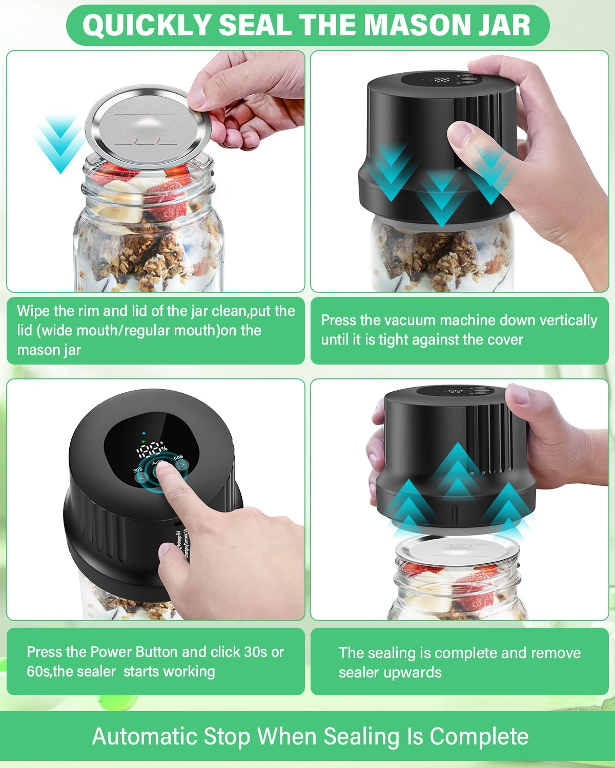 Foto 6 pulgar | Kit 3 En 1 De Sellador Eléctrico Al Vacío Mason Jar Rrofka - Venta Internacional.