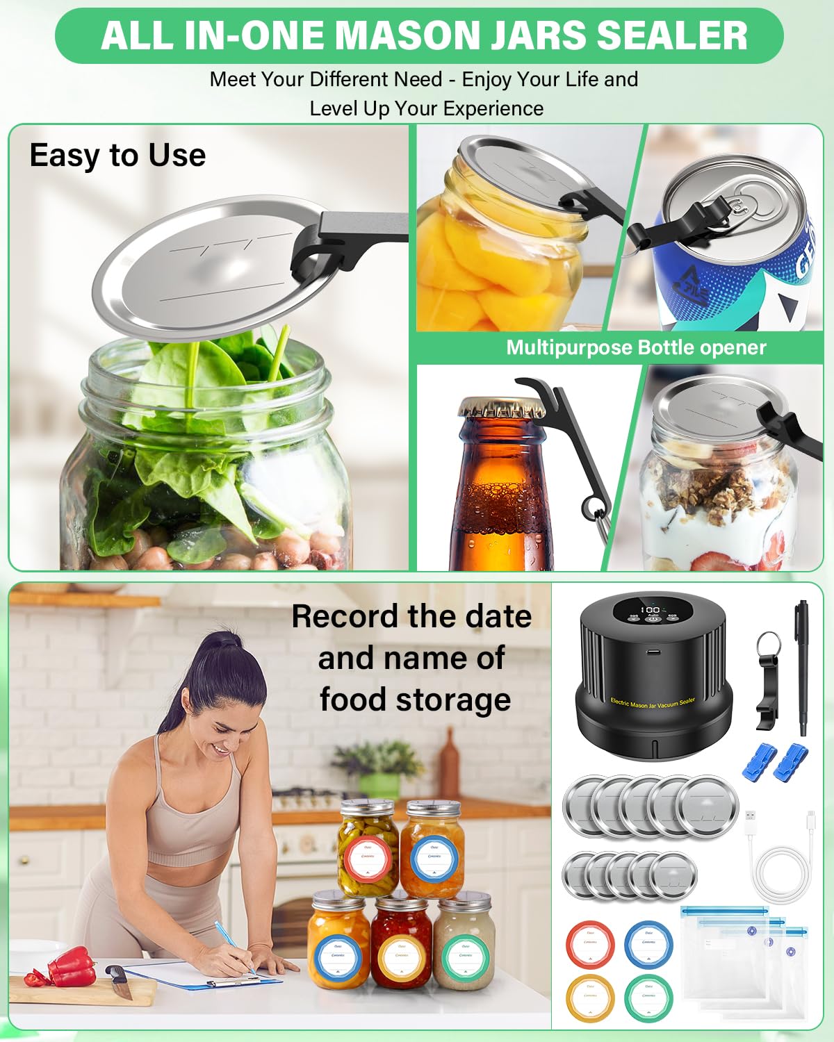 Foto 7 | Kit 3 En 1 De Sellador Eléctrico Al Vacío Mason Jar Rrofka - Venta Internacional.