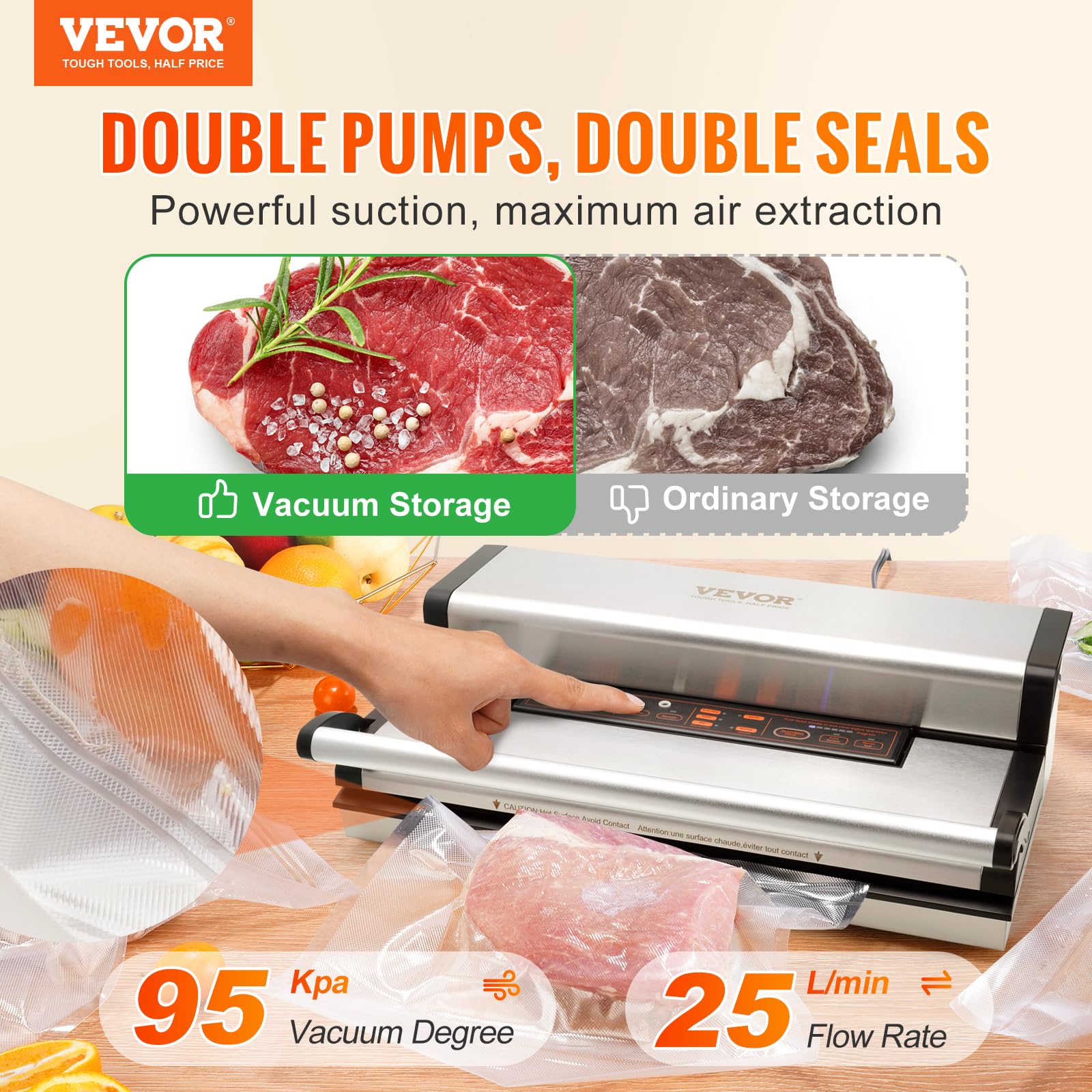 Foto 3 pulgar | Máquina Selladora Al Vacío Vevor 95 Kpa 350 W Con Bomba Doble Con Cortador - Venta Internacional.