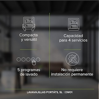 Foto 2 | Lavavajillas Avera Dw01 color Blanco Portátil 5 Programas 5L Lavaplatos Encimera