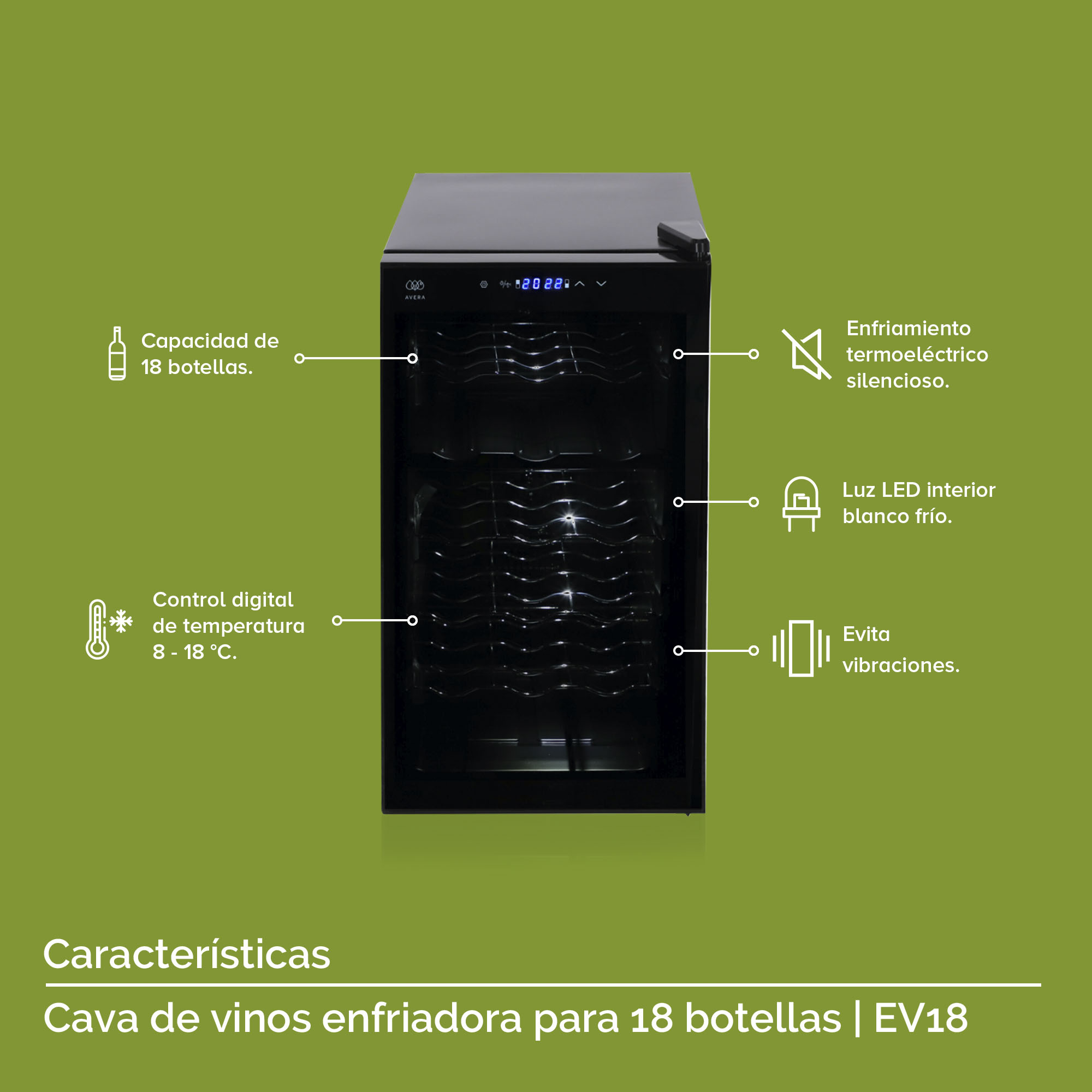 Foto 6 pulgar | Combo Cava Enfriadora De 18 Botellas De Vino Y Sacacorchos Eléctrico Avera EV18DC01