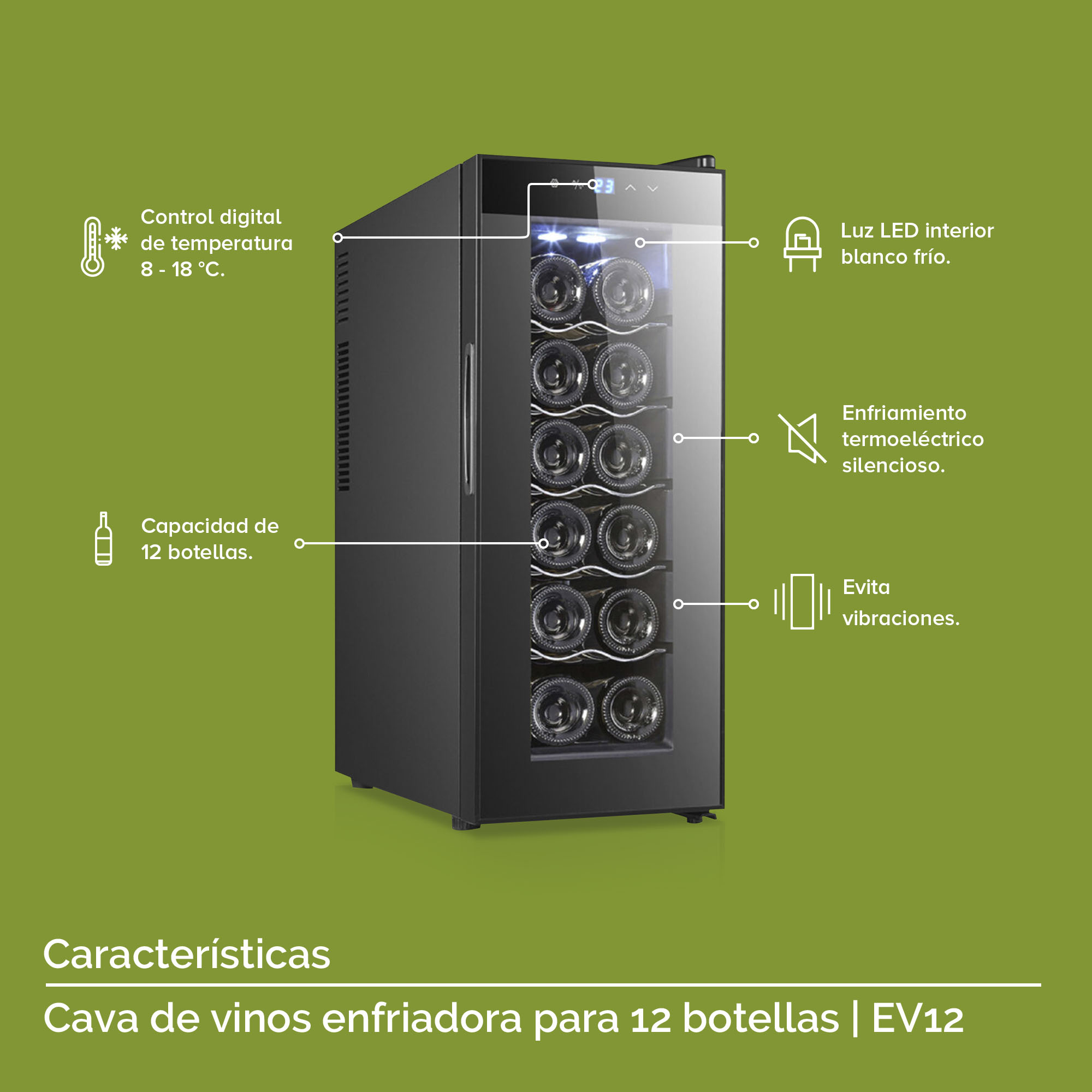 Foto 6 pulgar | Combo Cava Enfriadora De 12 Botellas De Vino Y Sacacorchos Eléctrico Avera EV12DC01