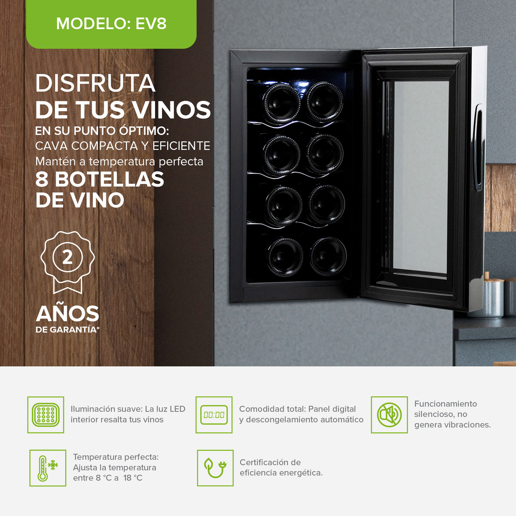 Foto 5 pulgar | Combo Cava Enfriadora De 8 Botellas De Vino Y Sacacorchos Eléctrico Avera EV8DC01