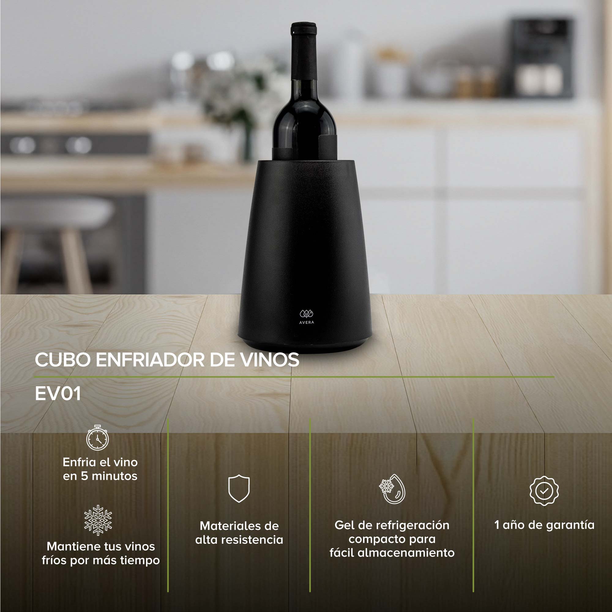 Foto 3 pulgar | Cubo Enfriador para Botella de Vino o Licor Avera EV01 color Negro