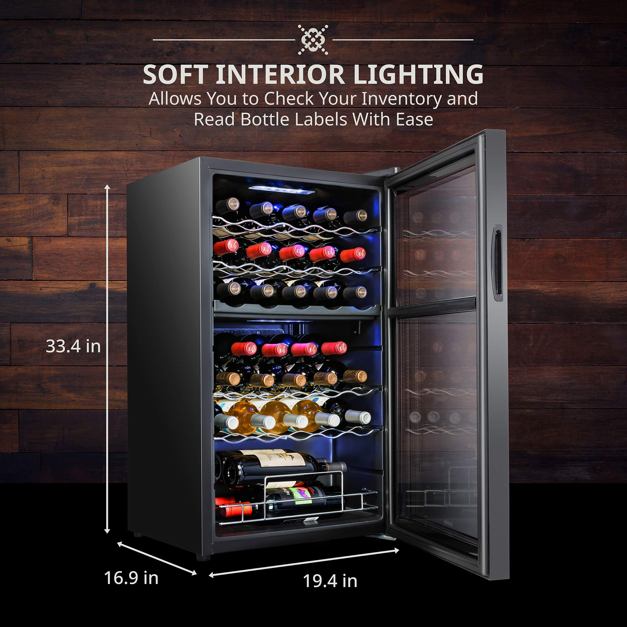 Foto 4 pulgar | Refrigerador De Vino Ivation Para 33 Botellas, Doble Zona, Negro - Venta Internacional.