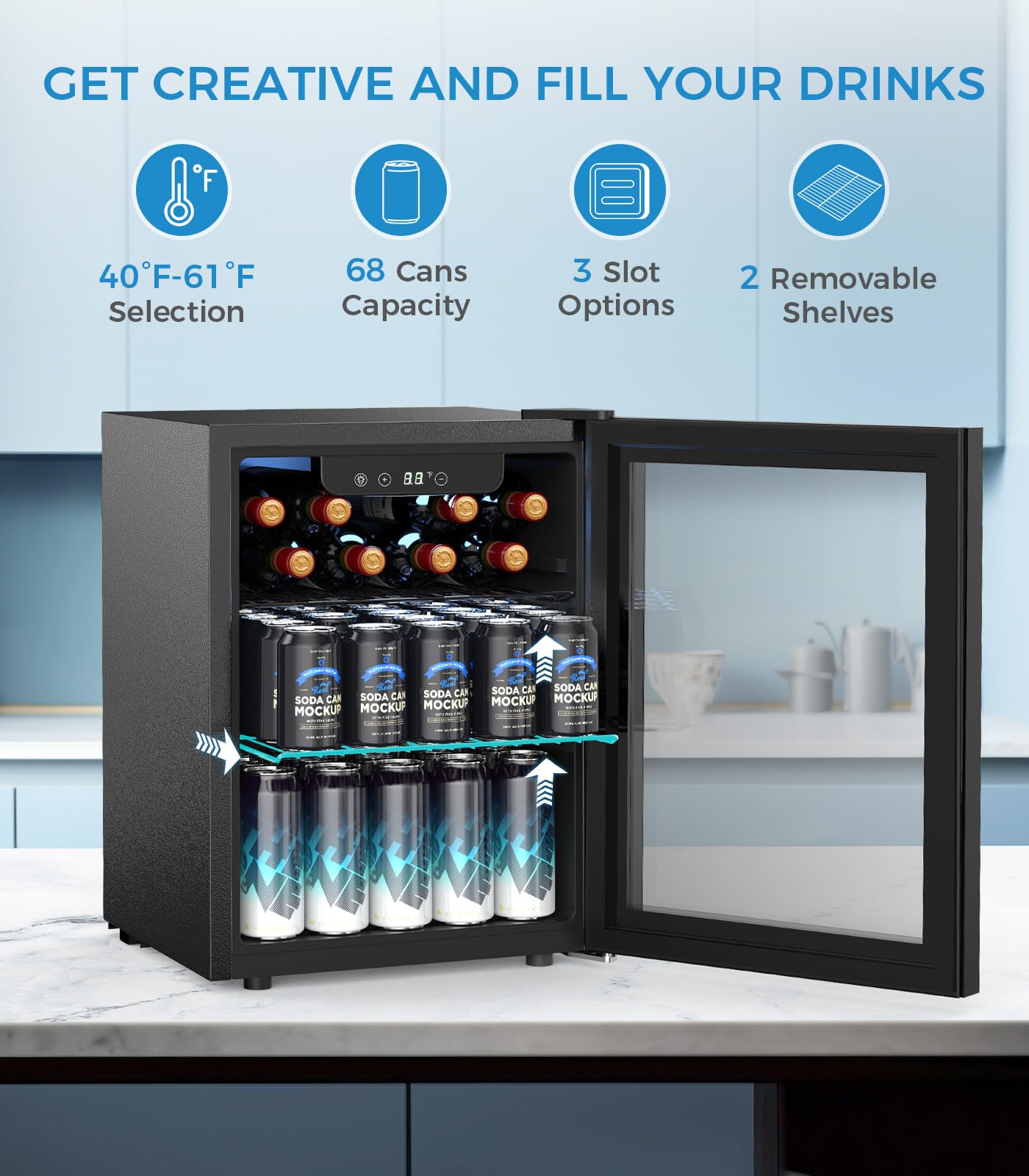 Foto 6 pulgar | Refrigerador De Bebidas Joy Pebble 50l/68 Latas, 16 Botellas - Venta Internacional.