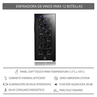 Foto 3 | Enfriador De Vinos Supra Cava-12b Termoeléctrico 12 Botellas Cristal Templado Panel Touch