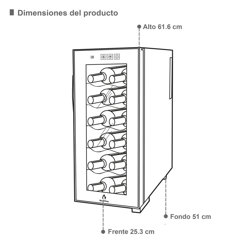 Foto 5 pulgar | Enfriador De Vinos Supra Cava-12b Termoeléctrico 12 Botellas  Cristal Templado  Panel Touch