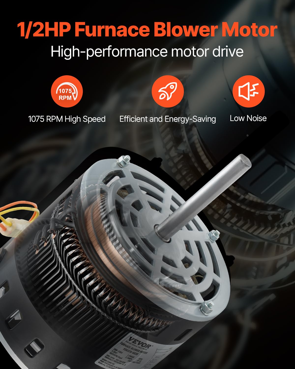Foto 3 pulgar | Motor Soplador De Horno Vevor, 1/2 Hp, 1075 Rpm, 5 Velocidades, 208/230 V - Venta Internacional.
