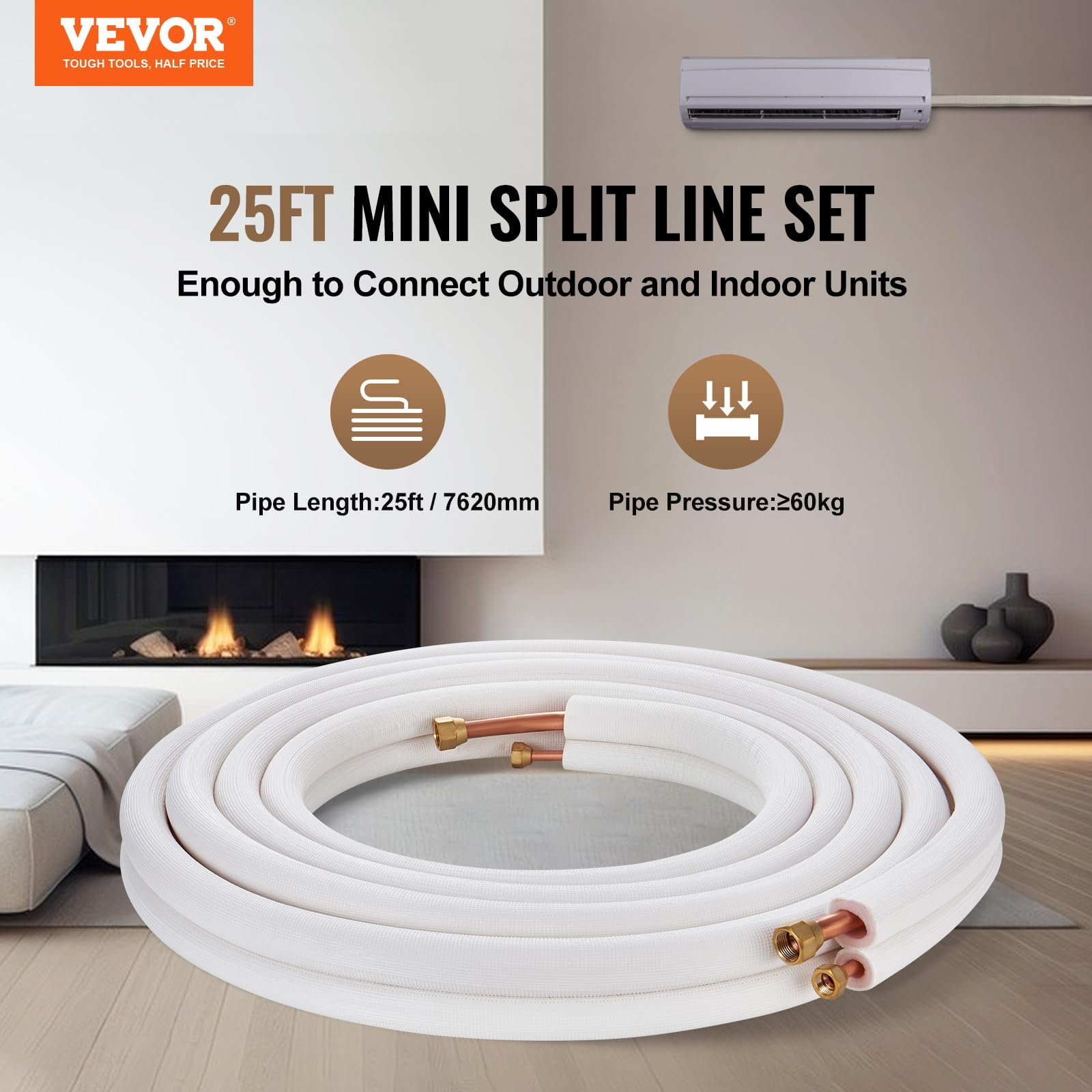 Foto 2 | Set Mini Split Line De Tubos De Cobre Vevor De 25 Pies Con Aislamiento - Venta Internacional.